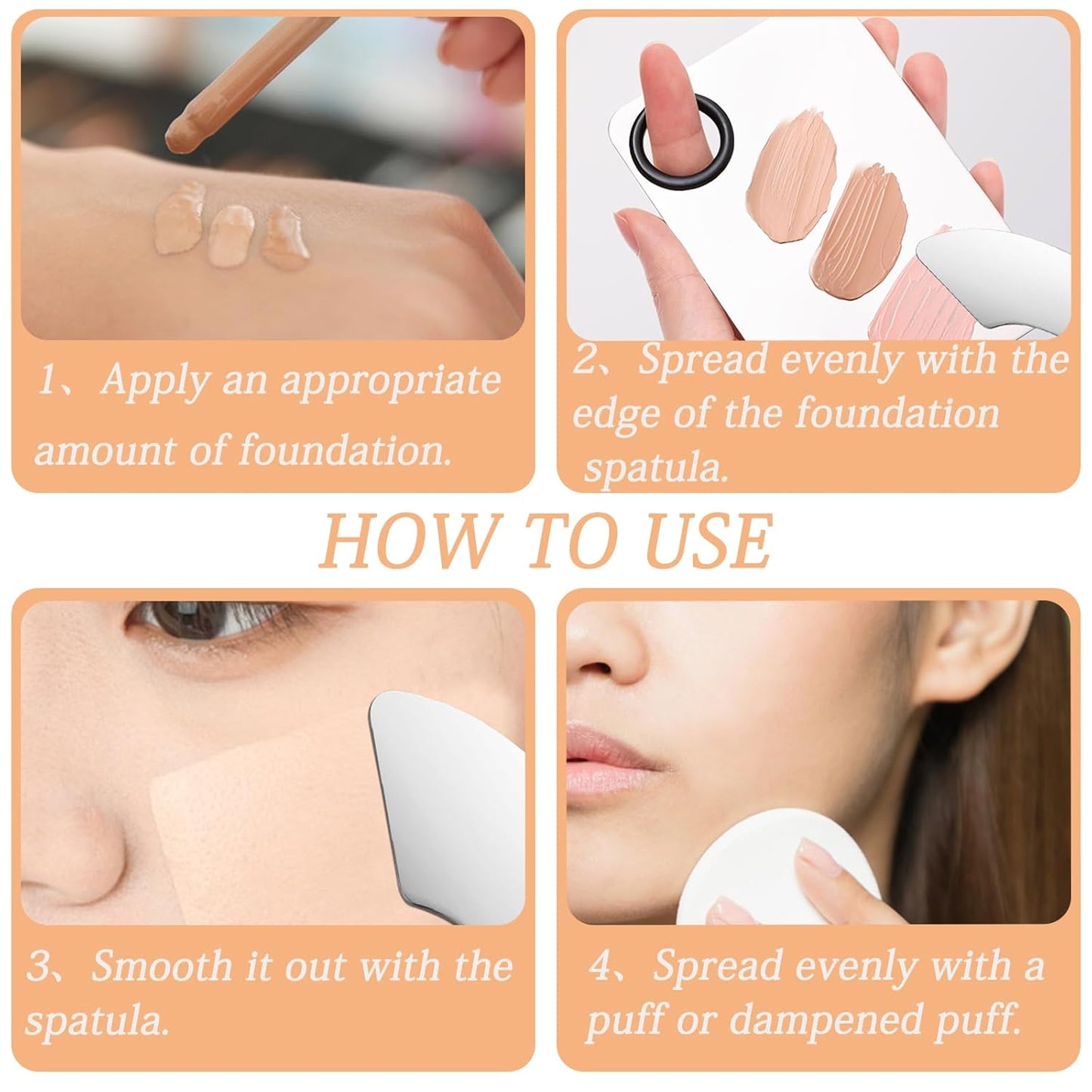 3 Pcs Makeup Foundation Spatula Spoon Tool Set, Make Up Mixing Palette Tray, Stainless Steel Skin Care Spatula, Cosmetic Scoop Scraper for Skincare Face Eye Cream (Silver)