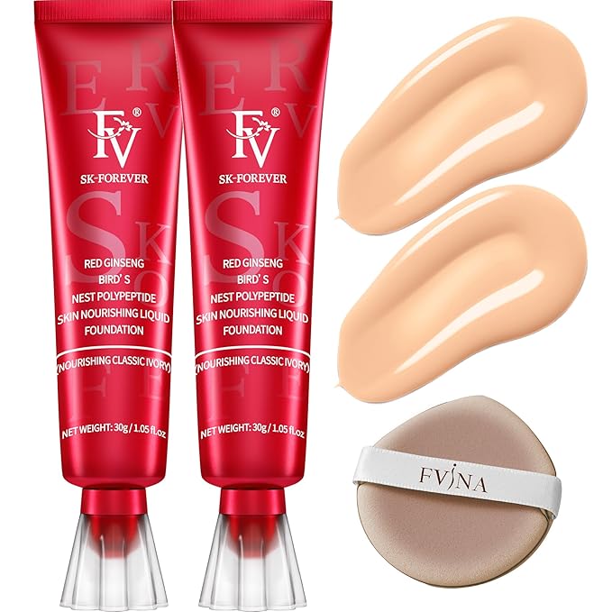 FV 2 Pack Hydrating Liquid Foundation Makeup, Waterproof & Lightweight, Natural Finish with Medium Coverage, Ideal for Dry and Normal Skin (Nourishing Classic Ivory)