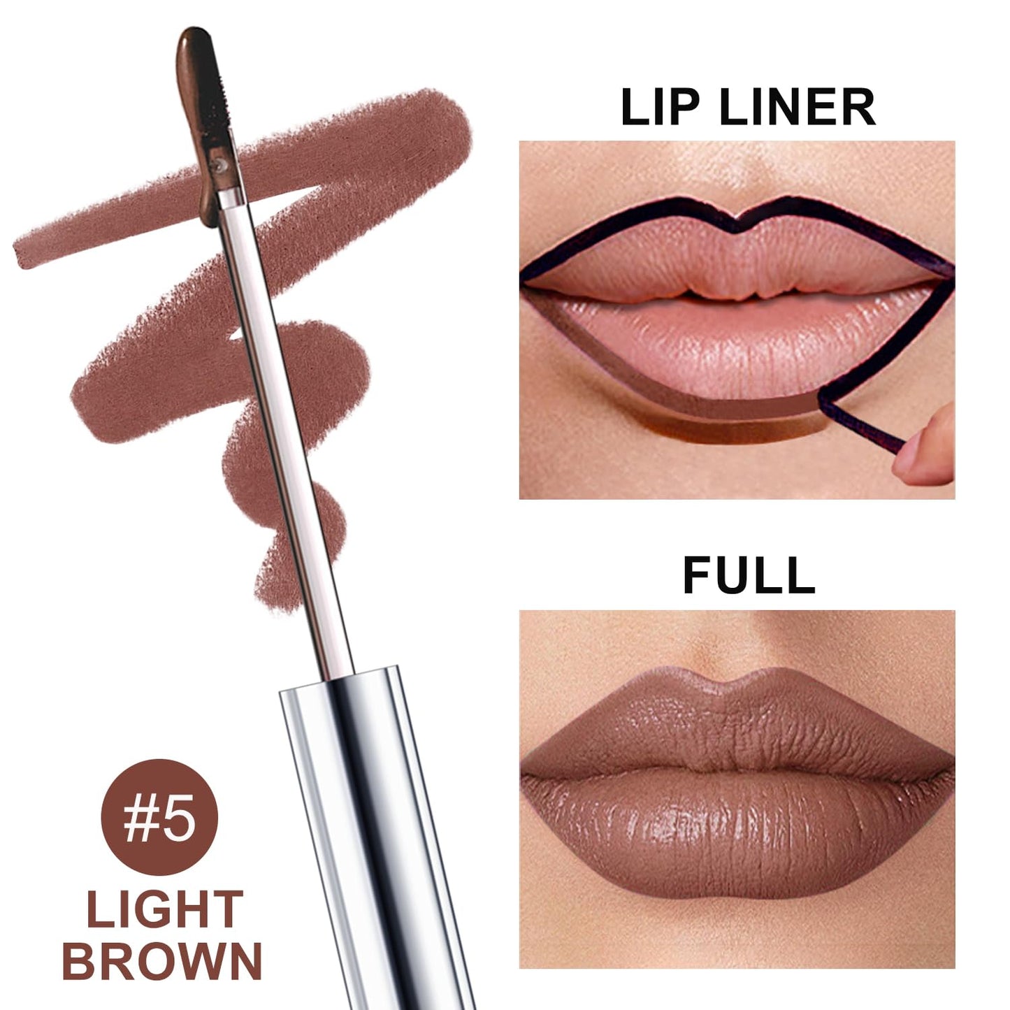 Peel Off Lip Liner Stains for Women, Long Lasting Waterproof Matte Finish Lip Tint Stains with Tweezer Kit, Transfer Proof, Easy to Use, Peel Off Liquid Lipstick for All Skin Types, #5 Light Brown