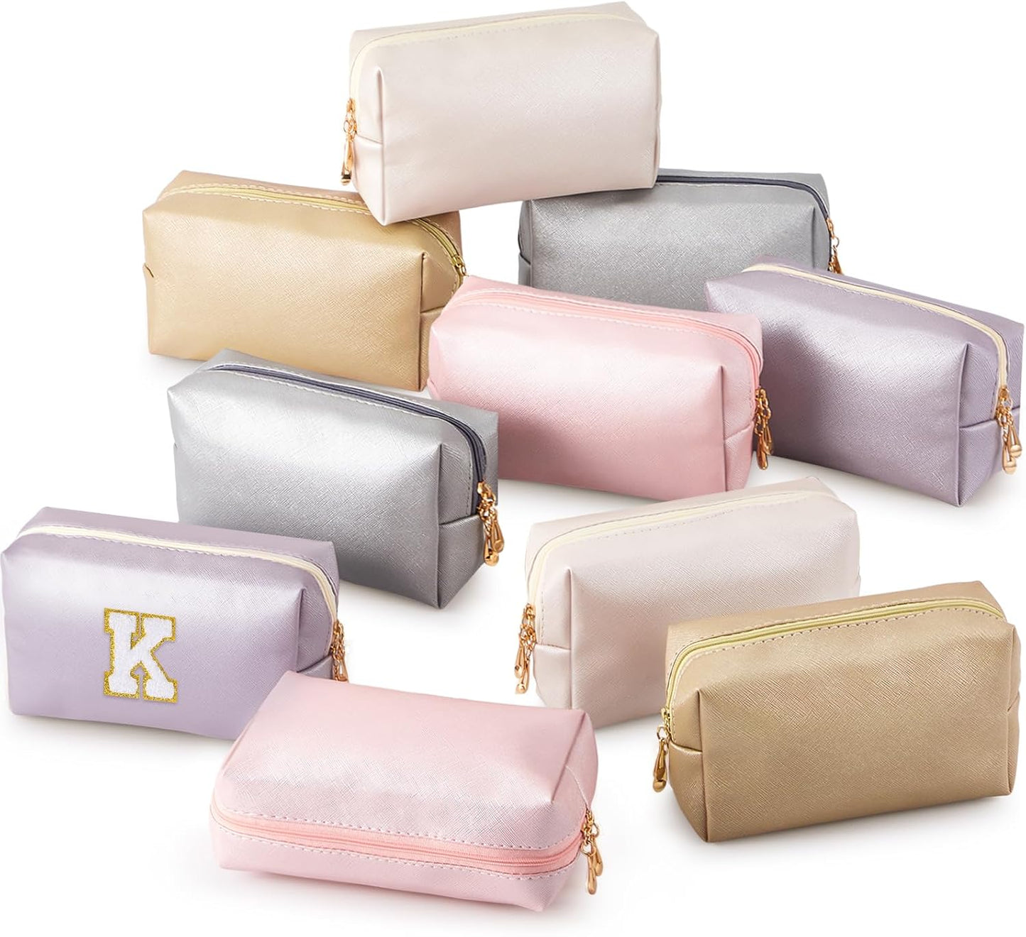 Kigeli 15 Pcs Aesthetic Makeup Bags PU Leather Cosmetic Pouches Waterproof Plain Toiletry Bags Makeup Pouches Bulk for Women Party Gift Travel Storage Organizer(Bright Color)