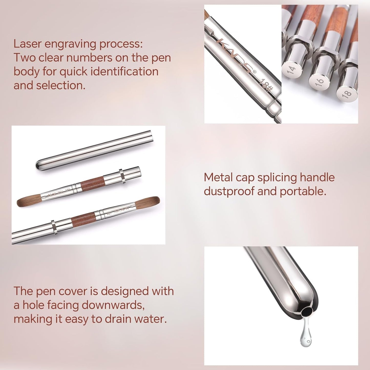 KADS Acrylic Nail Brush with Penholder Nail Brush for Acrylic Application-Oval Shaped Powder Nail Design Tools for Professional Manicure DIY Home Salon (16#)