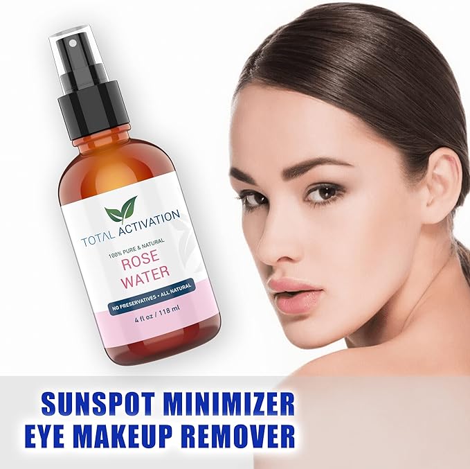 Large 4 oz 100% Pure, Organic Moroccan Rose Water Spray Face Toner, Skin Body Hair Spray, Eye Makeup Remover Alcohol Free Toner Minimizes Scar Hydrating Soothing Mist for Dry Oily Combination Skin