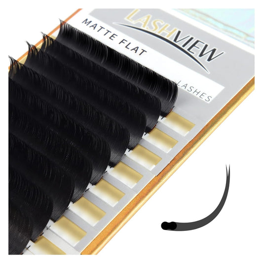 LASHVIEW Eyelash Extensions,Ellipse Flat Eyelash Extensions 0.20mm D Curl 8-15mm Mixed Tray, Black,Individual Lashes,Super Matte Extremely Soft Professional Salon Use