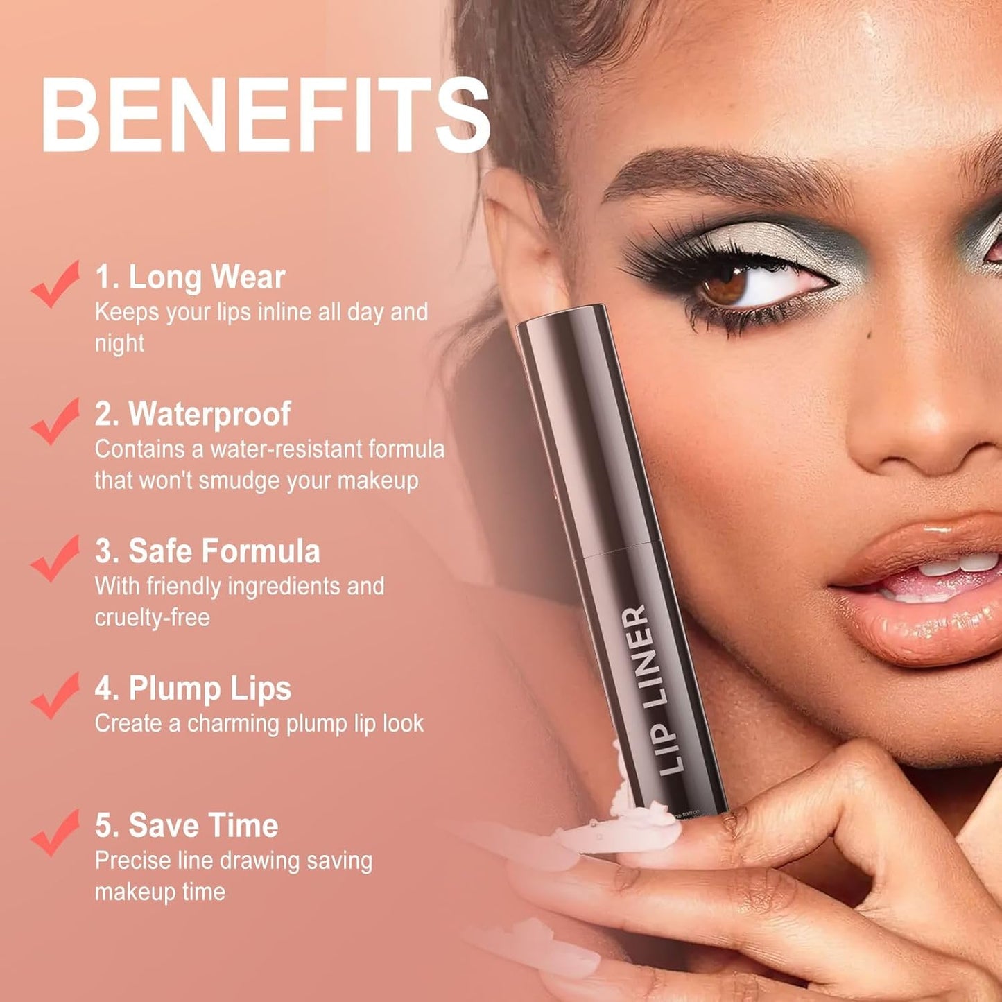 OETUIOW Lip Stain Peel Off, Lip Liner Moisturizing Long-Lasting & Waterproof, Transfer Proof & Plumping, Non-Stick Cup, Nude Color