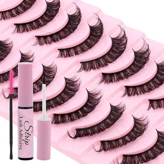 Strip Lash with Glue for DIY Lash-users: 10 Pairs, DIY, Natural Look, Fluffy, Manga, Wispy, Waterproof, Anime, Cat Eye, D Curl, 601