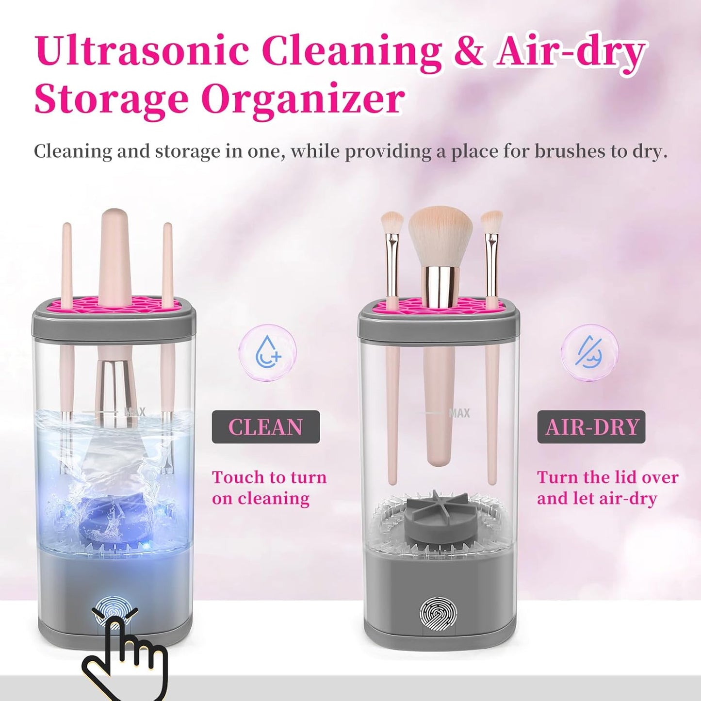 Electric Makeup Brush Cleaner Machine, Ultimate Efficient Automatic Cleaner for All Types of Makeup Brushes - Gray Pink