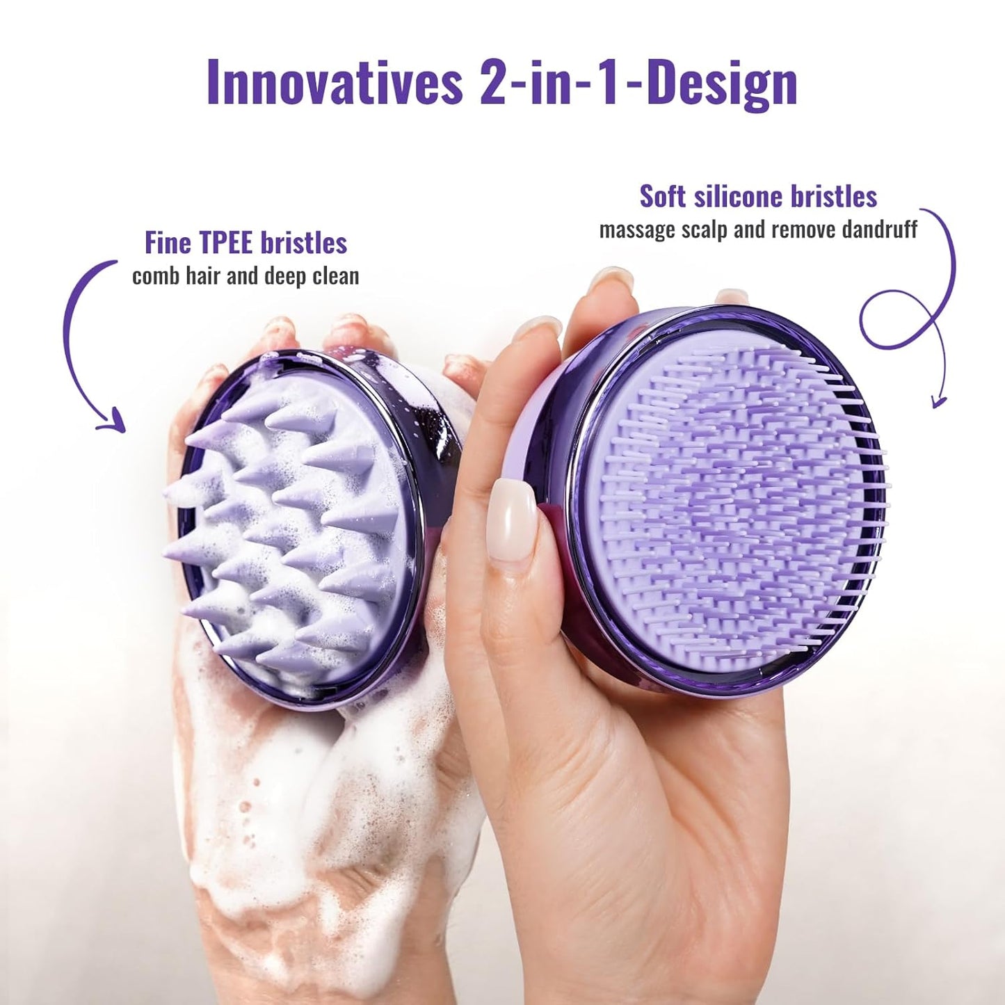 2 in 1 Scalp Massager Hair Growth,Scalp Scrubber with Soft Silicone Bristles for Dandruff Removal,Shampoo Brush for Exfoliation,Head Massager for Both Wet and Dry Use (Purple) ﻿