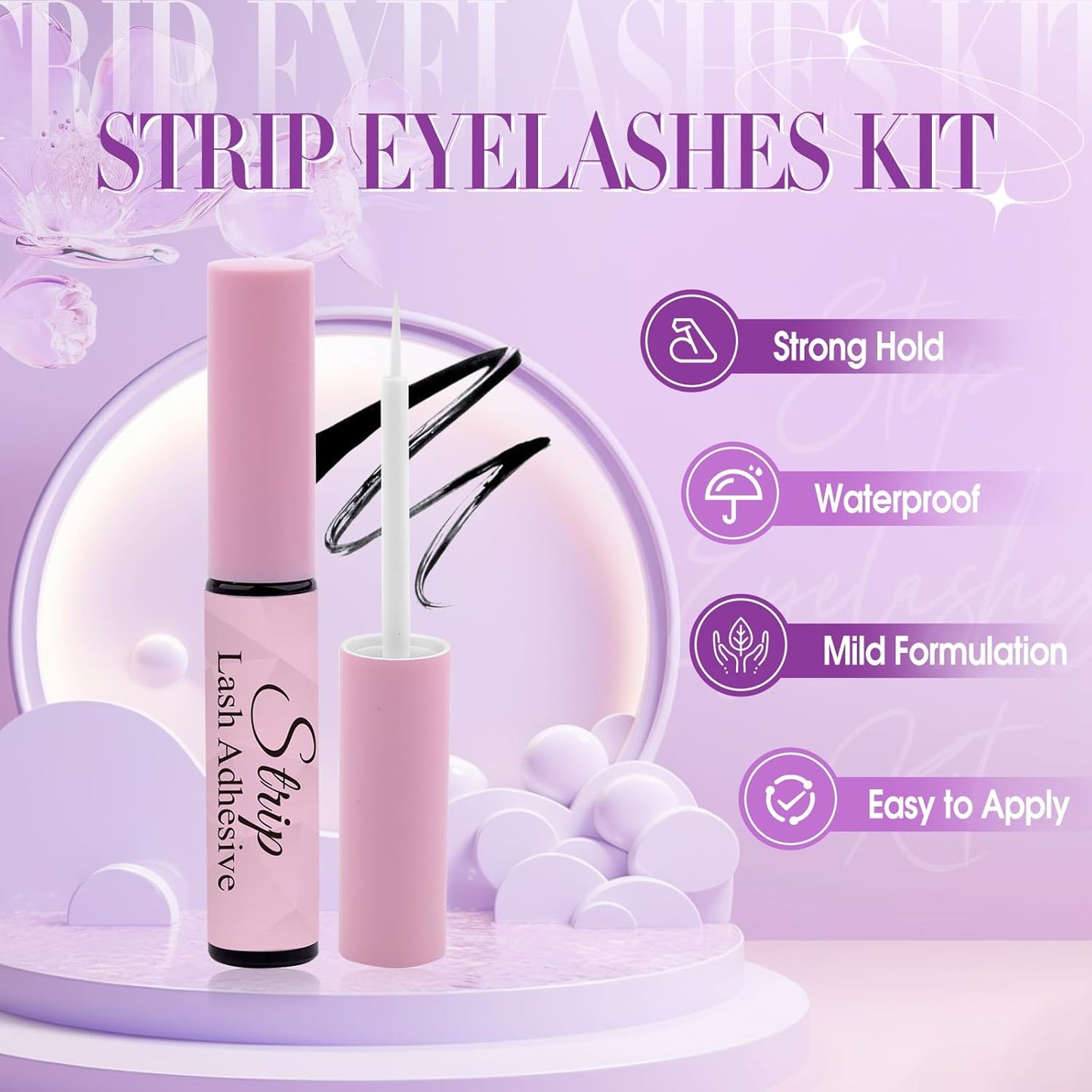 Strip Lash with Glue for DIY Lash-users: 10 Pairs, DIY, Natural Look, Fluffy, Manga, Wispy, Waterproof, Anime, Cat Eye, D Curl, DH06-02