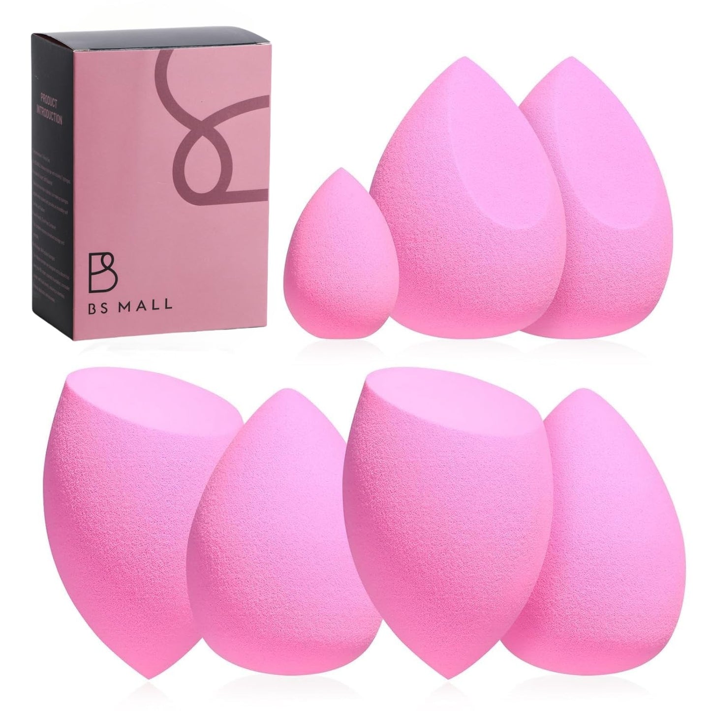 Makeup Sponge Set BS-MALL Blender Sponges 7 Pcs for Liquid, Cream, and Powder, Multi-colored with 1 Mini Makeup Sponge Pink (A-HotPink)