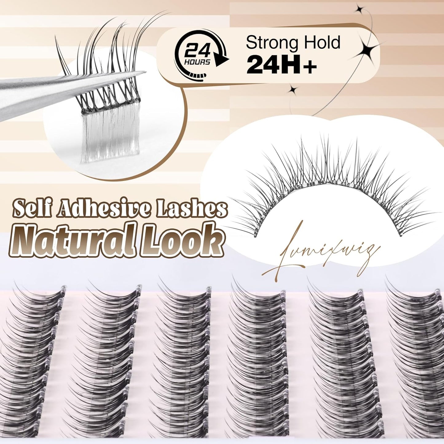 Natural Self Adhesive Lash Clusters Pre Glued Eyelash Clusters Wispy Stick on Lashes Self Adhesive Lashes Clusters Natural Look C-Curly Individual Lashes 9-11MM by Lvmixwig