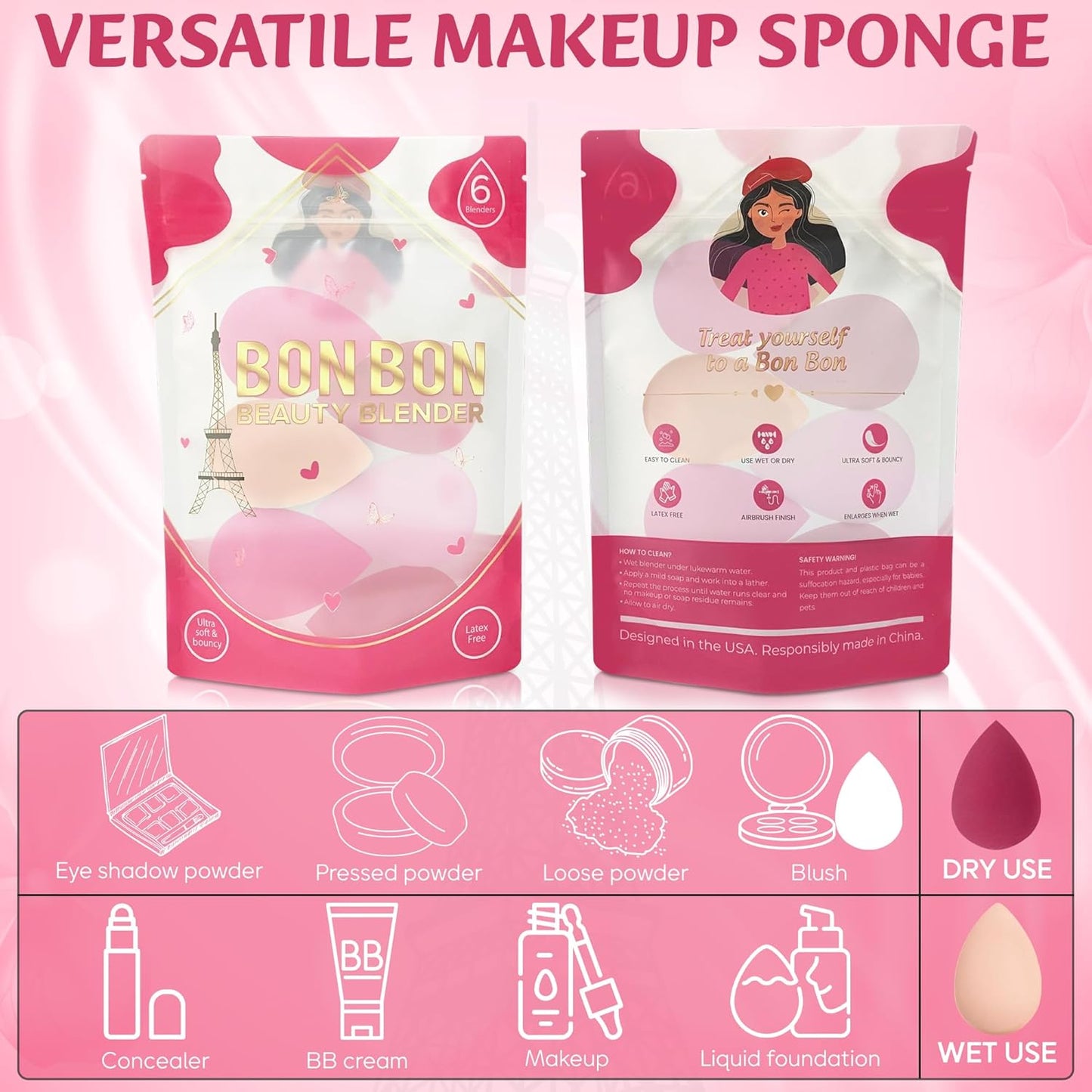 6Pcs Makeup Sponges for Foundation and Blending Powder, Cream and Liquid - Latex Free, Vegan and Super Soft Makeup Blender Beauty Sponges - Multicolored Beauty Blender Sponge Set | Dry & Wet Multi-Use