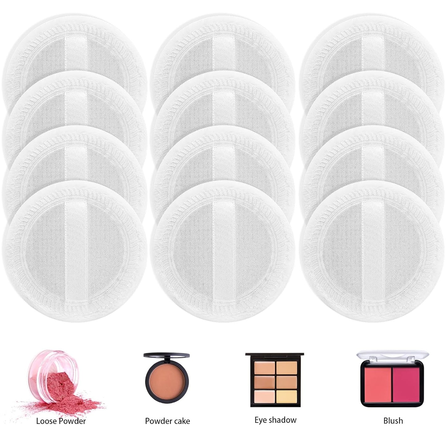 24PCS Makeup Powder Puffs Pink Cotton Powder Puffs Round Powder Puff for Makeup Face Powder Velour Puffs for Loose Powder Washable (White-24pcs)