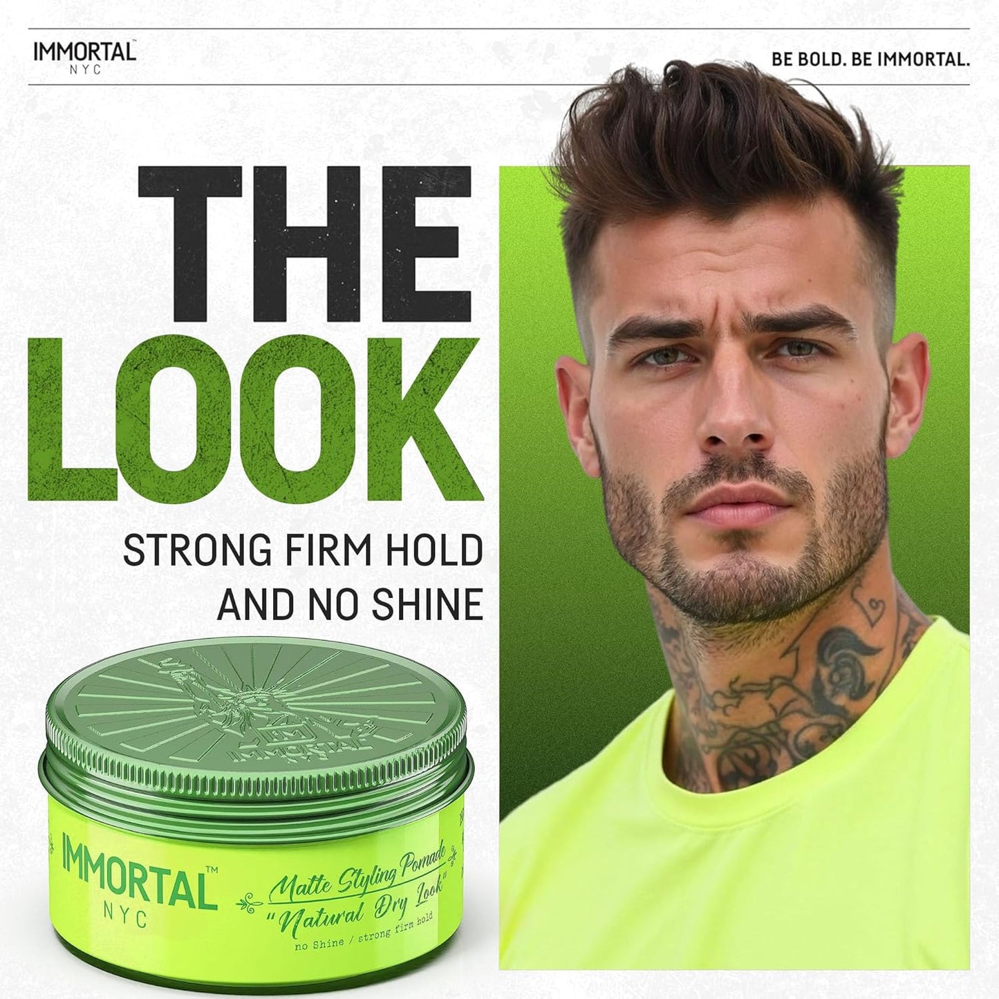 Immortal NYC Natural Dry Look Hair Wax - 8 out of 9 Holding Ability, Matte Finish - All Natural Water-Based Hair Wax for Men - No Residue, All Hair Types