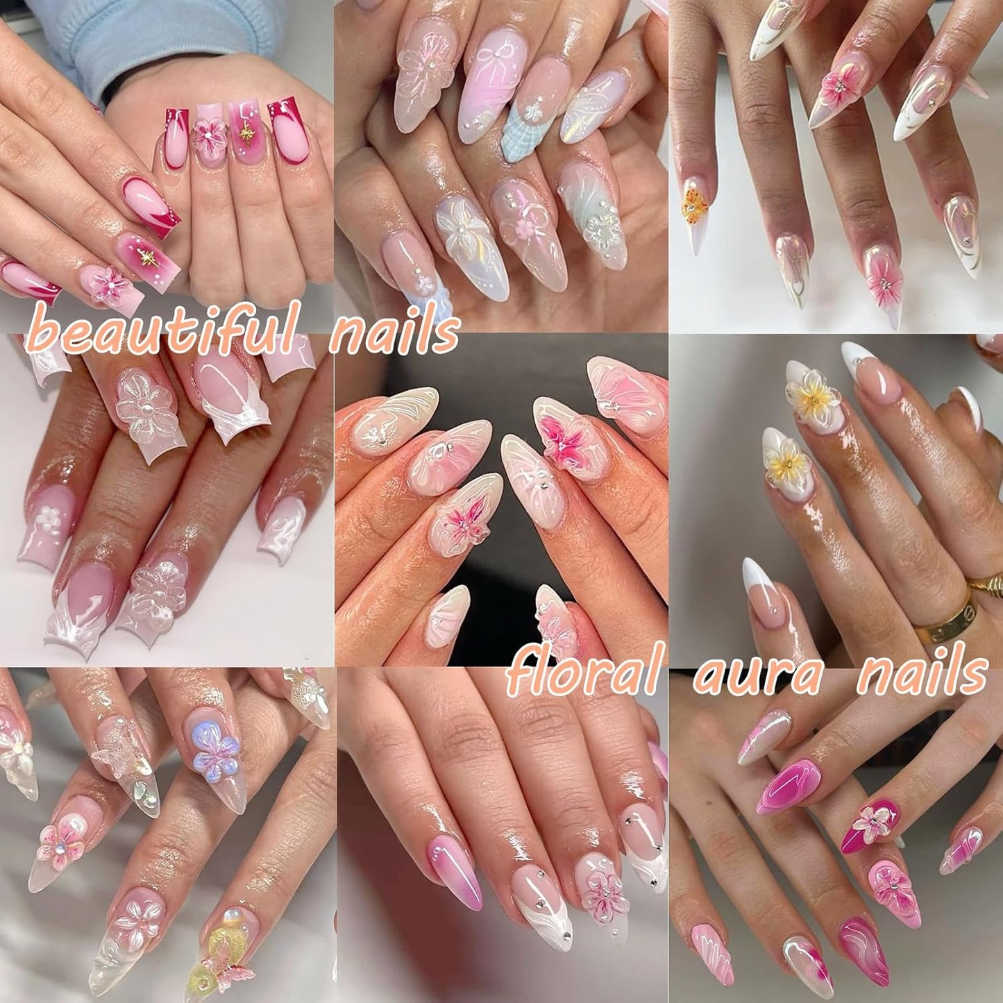 Flowers Nail Stickers 5D Embossed Nail Art 6 Sheets Colorful Nails Decals 3D Self-Adhesive Plumeria Supplies for Women Girls Manicure Nail Decoration Spring Summer Nails Design Sticker