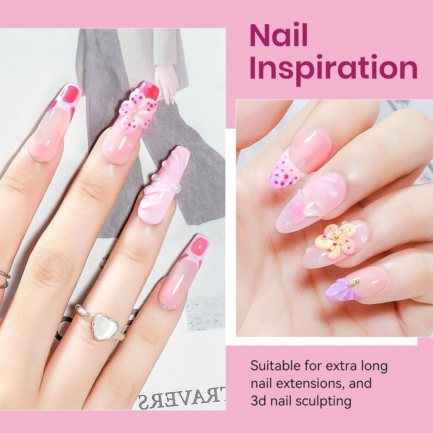 3d Sculpting Gel for Nail Art, Solid Builder Gel for Nails Non-Stick Hand for Modeling Sculpture Nail Extension UV/LED Manicure DIY At Home Clear Pink 2PCS