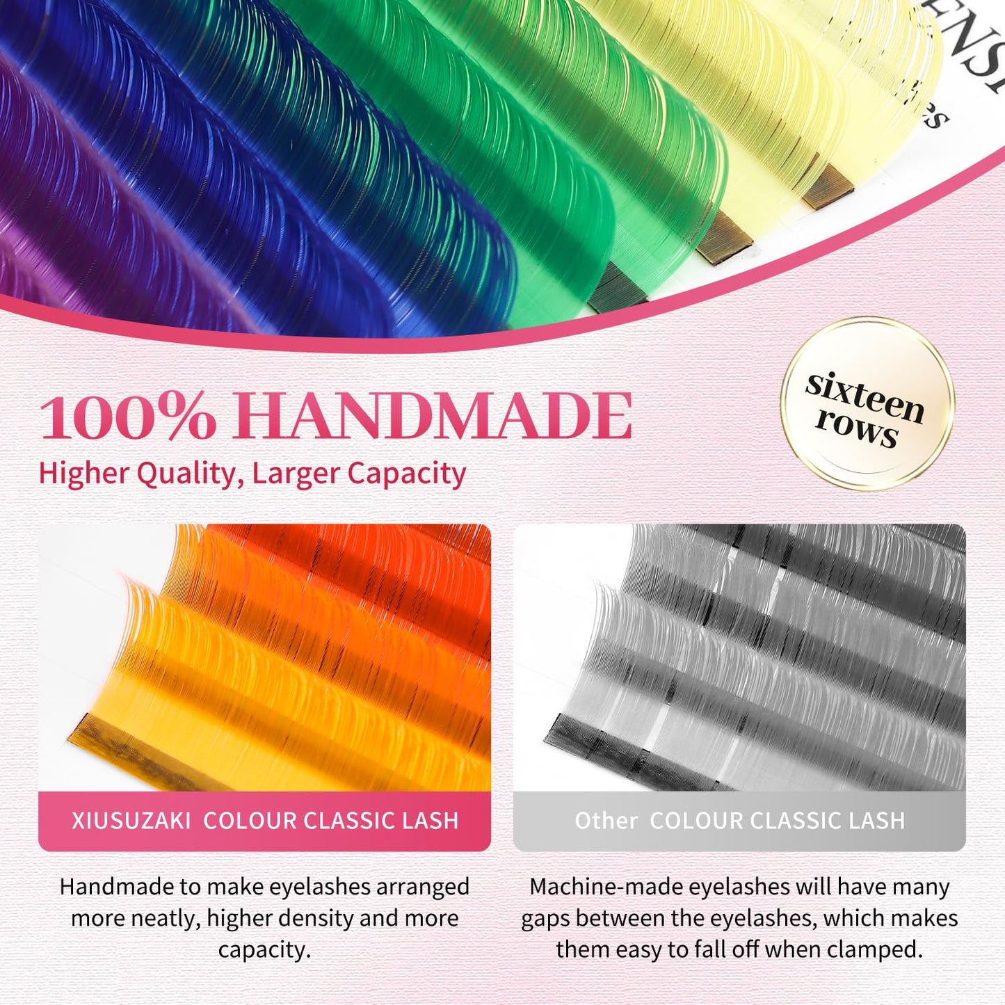 Eyelash Extensions Colored Lashes Extension 0.07 C Curl Lashes 12mm Classic Lash Extensions Soft Individual Lashes 16 Rows Natural False Eyelashes Volume Lashes Professional Use(Colored,0.07-C,12mm)