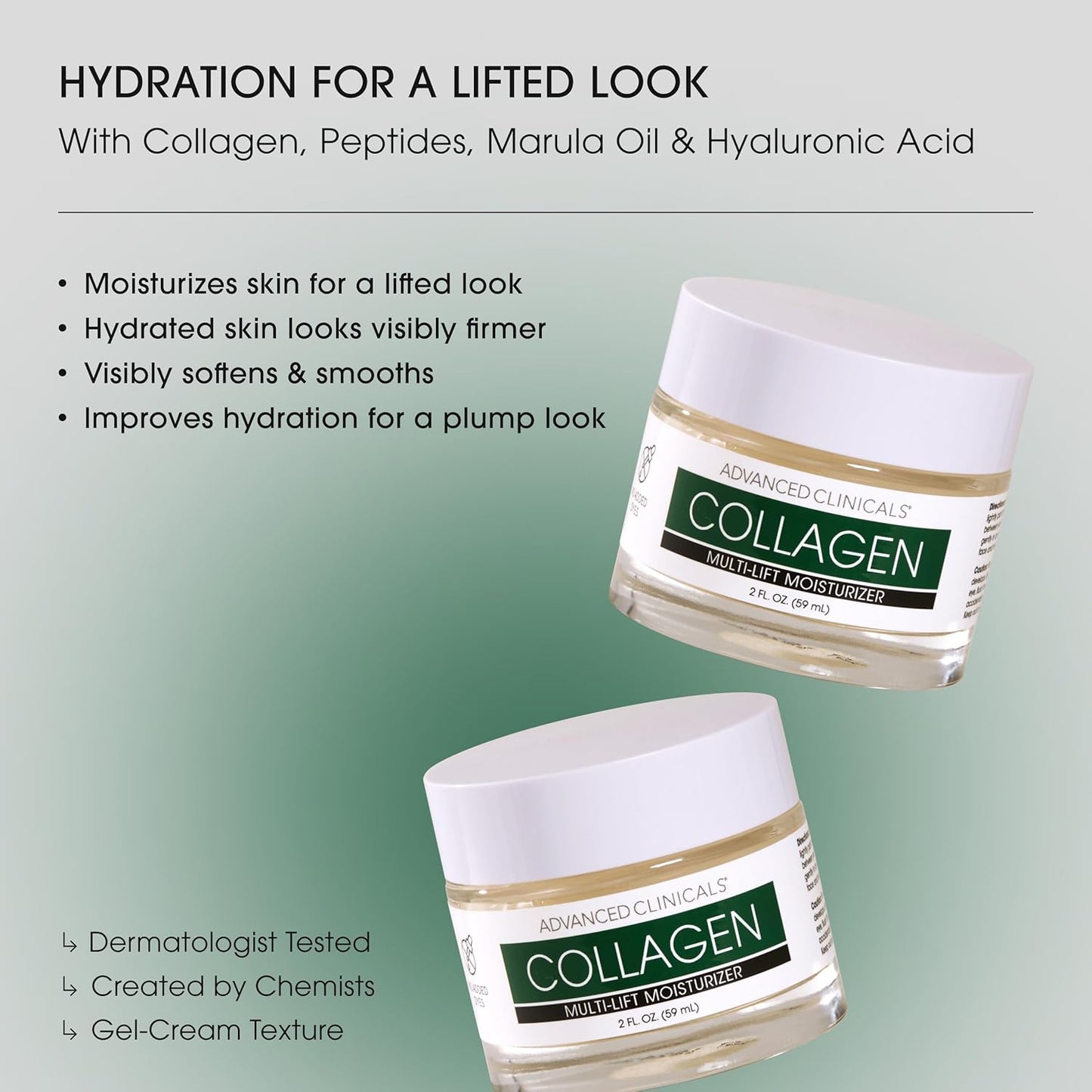 Advanced Clinicals Collagen Cream Gel-Like Facial Lotion | Collagen Peptide + Hyaluronic Acid Moisturizer For Face Helps Hydrate Dry Skin & Improve Appearance Of Wrinkles & Fine Lines, 2 Fl Oz