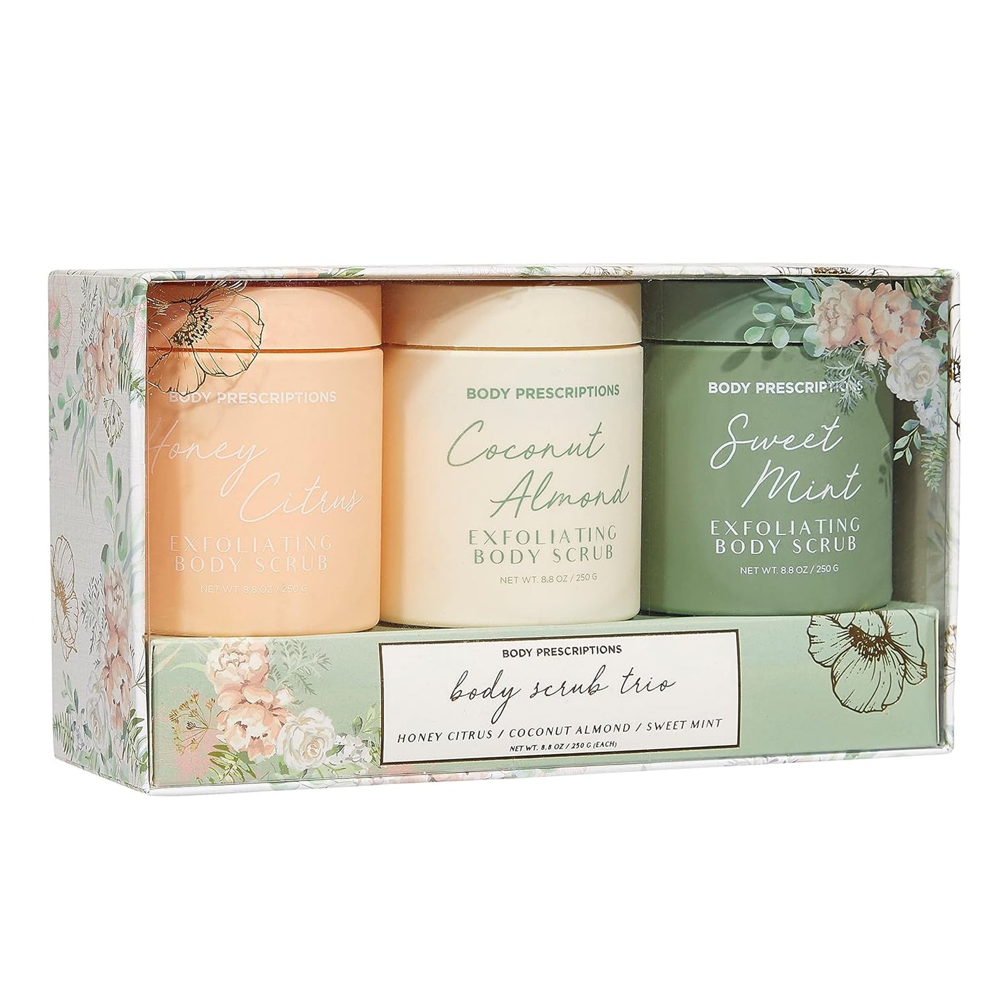 Body Prescriptions Exfoliating Body Scrub – Body Cleanser for Nourished, Ultra-Smooth Skin, Honey Citrus, Coconut Almond, and Sweet Mint