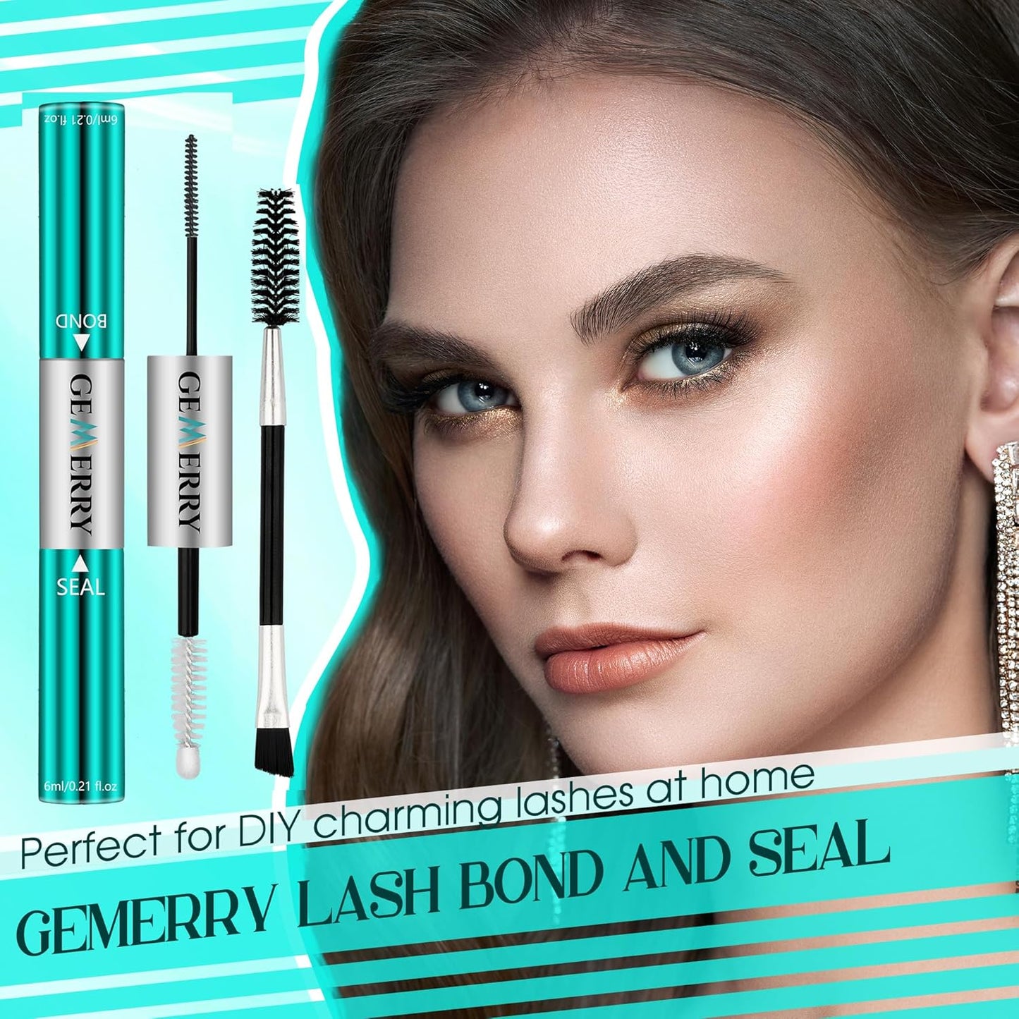 GEMERRY Lash Bond and Seal Waterproof 12ml Lash Glue for Lash Clusters Strong Hold for 72-96 Hours Lash Cluster Glue Mascara Eyelash Glue for Self Use at Home