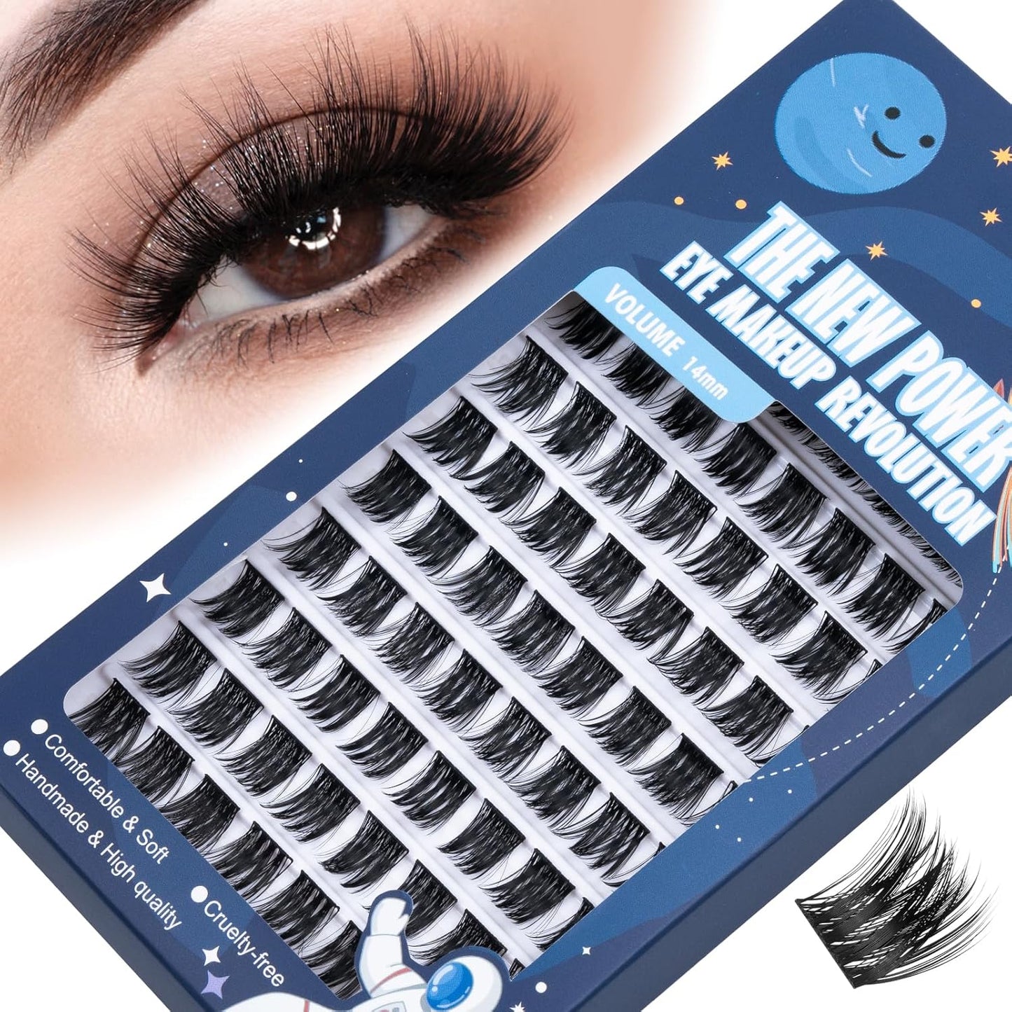 Lash Clusters 80 Clusters DIY Eyelash Extension Volume Lightweight Comfortable Handmade Reusable Individual Lashes False Eyelashes DIY at Home (Volume-16mm)
