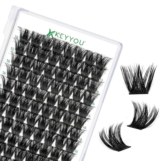 Lash Clusters 96pcs Individual Lashes Y02 D Curl 16mm Eyelash Clusters KEYYOU Volume Wispy Lash Extension Soft&Comfortable Easy DIY at Home(Y02,D-16mm)