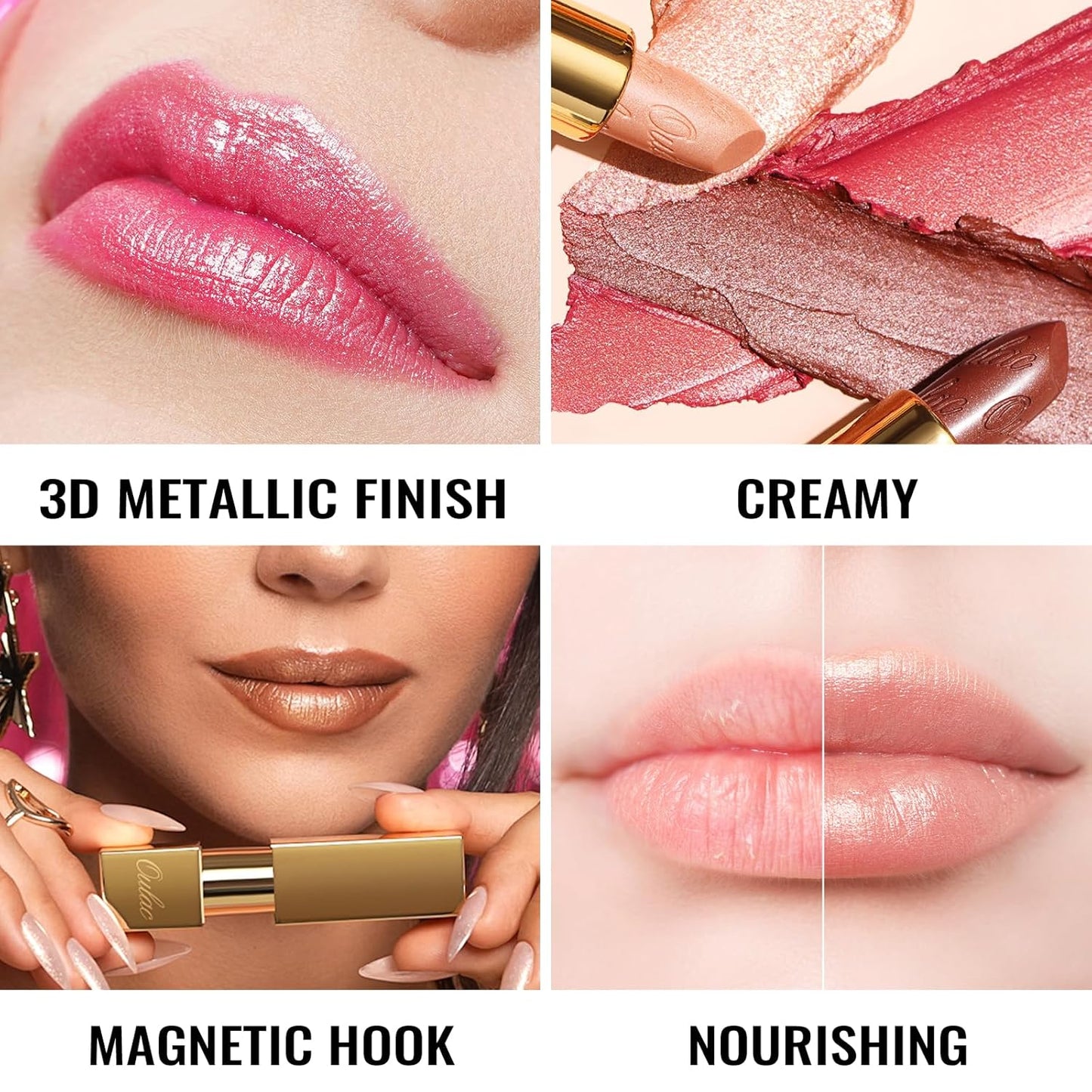Oulac Pumpkin Color Lipstick with Metallic 3D Shine Hydrating Formula, High Impact Lip Color, Vegan Beauty, Full Coverage Lip Makeup, Christmas Gifts for Women, Persimmons(19)