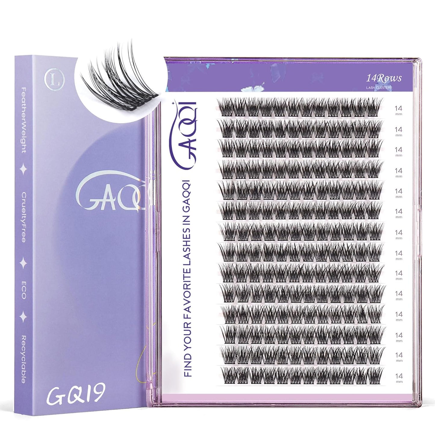 GAQQI Lash Clusters, GQ19 Individual Lashes 168pcs D Curl, DIY Lash Extension 14mm Length Only False Eyelash Clusters, Natural & Wispy Lash Wisps (GQ19,D Curl,14mm)