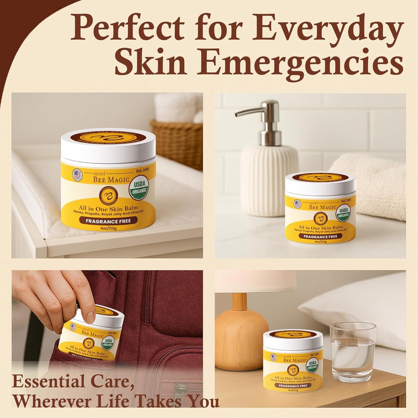 Sweet Bee Naturals - Sweet Bee Magic, All In One Healing Skin Cream. Organic Skin Balm, Small Batch Crafted in USA, 4 Ounce Jar. Certified Organic, 2-4 Ounce Jars (8 Ounce)