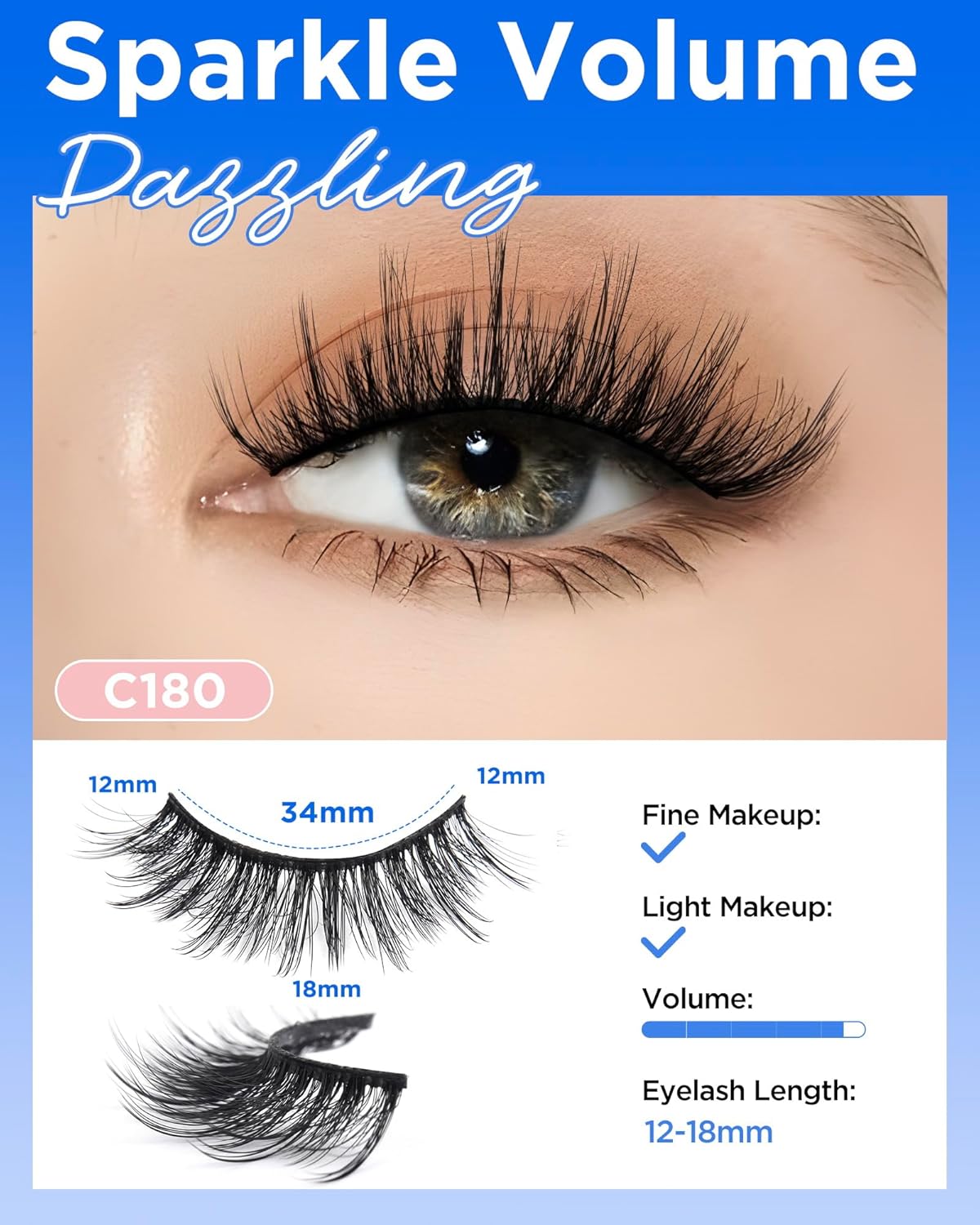 BEYELIAN False Eyelashes 14 Pairs Eye Lashes 12-18mm Strip Lash Pack Soft 3D Volume Faux Mink Lashes That Look Like Extensions C180