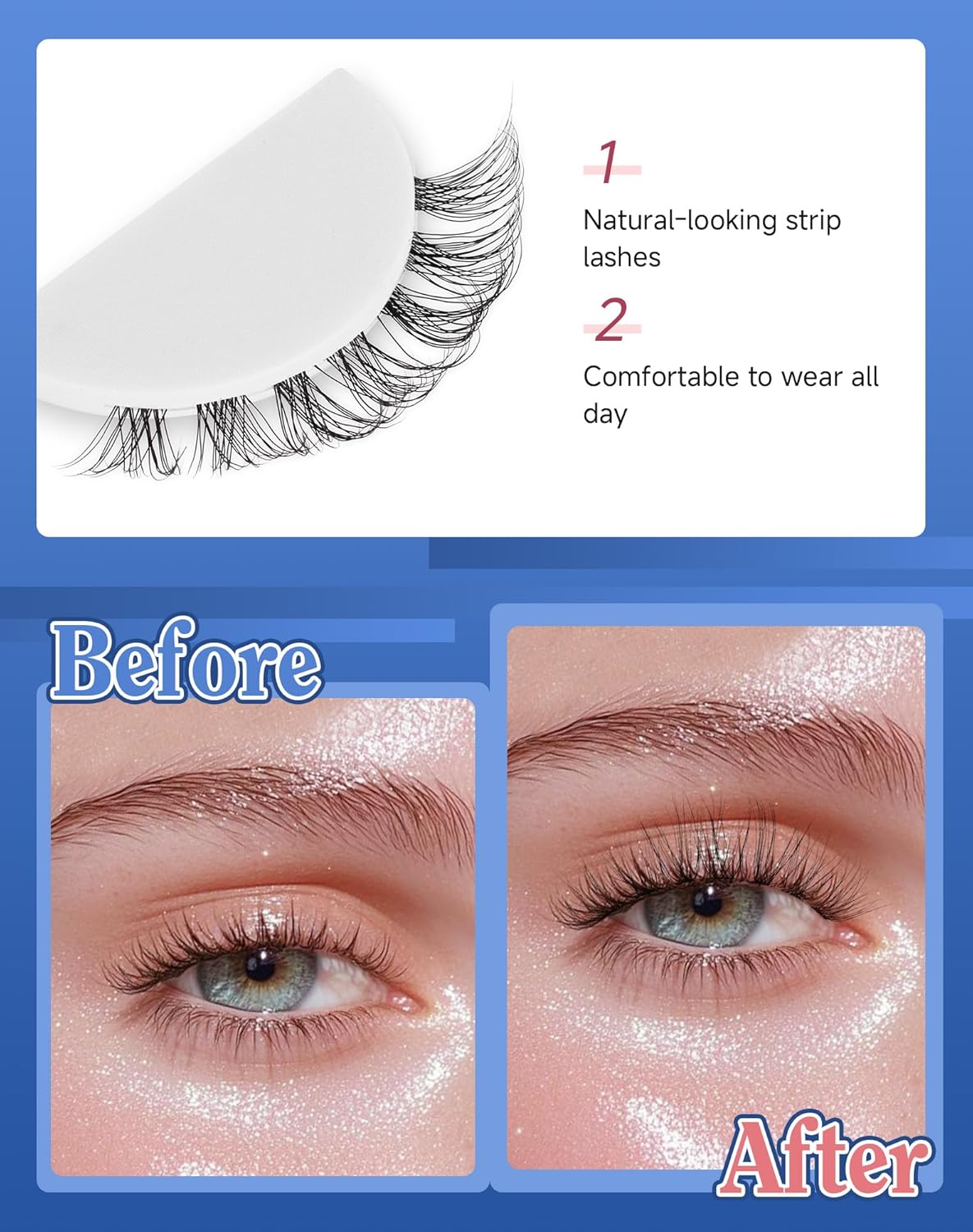 Lashes Natural CLear Band Wispy False Eyelashes Natural Look Flared Strip Eyelash False Eye Lash Soft 7 Pairs Everyday SF-02