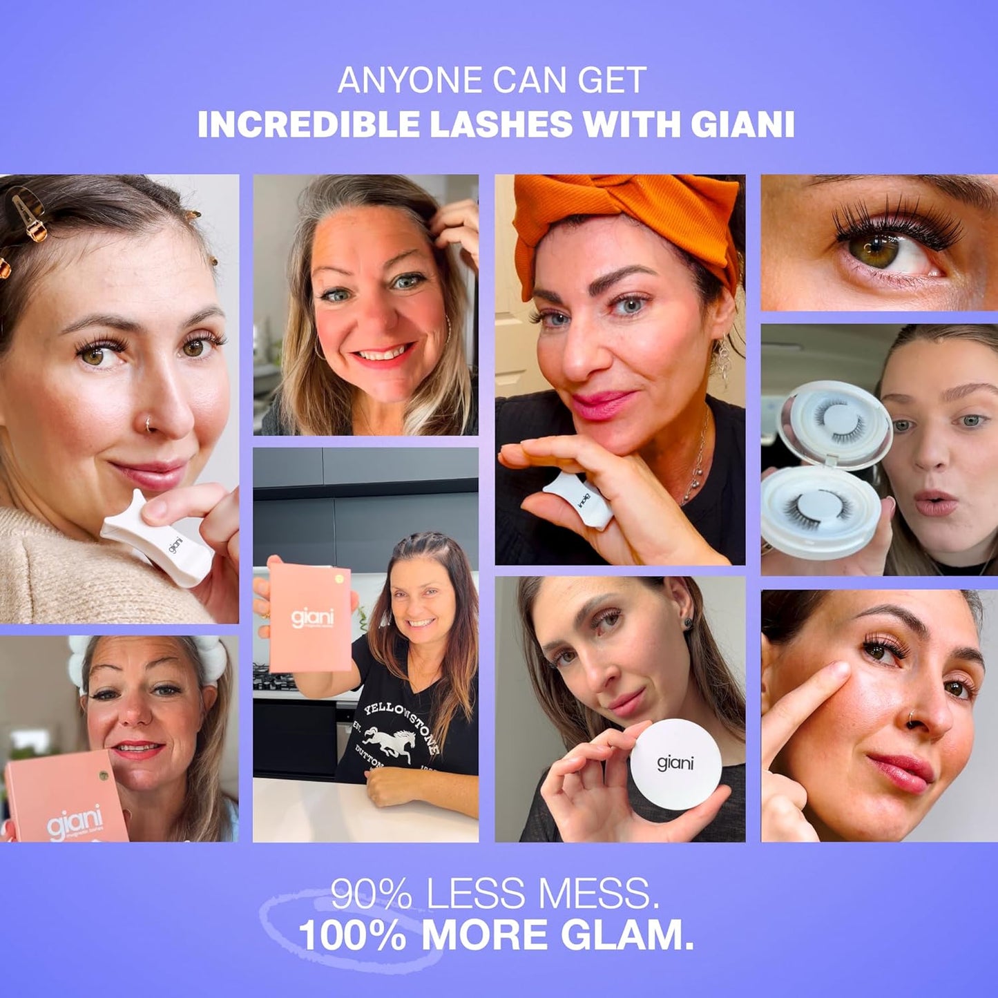 Giani Magnetic Eyelashes with Applicator - Reusable Magnetic Lashes Kit - Natural Soft Looking False Eyelashes - Applicator and Mirror Case Included - No Glue or Eyeliner Needed - Full Style