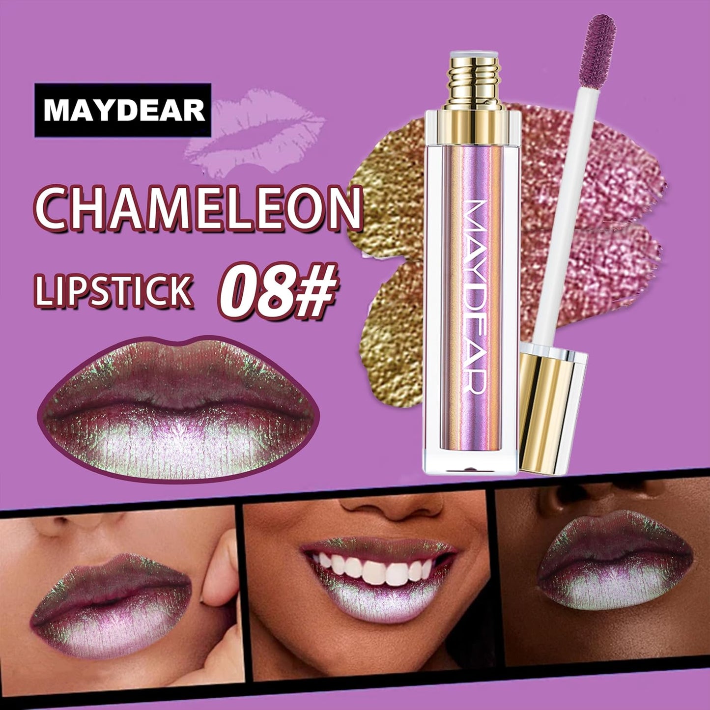 Maydear Chameleon Lipstick – Metallic Multichrome Lipstick, Long-Lasting, Fuchsia Green (08)
