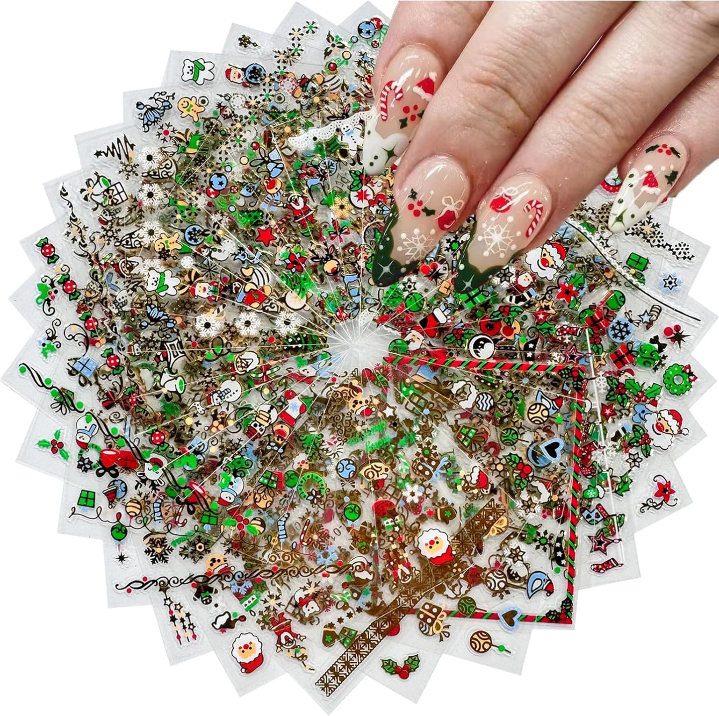 24 Sheets Christmas Nail Art Stickers Gold Snowflake Nail Decals 3D Self- Adhesive Pegatinas Uñas Snowman Elk Christmas Trees Nails Nail Supplies Nail Art Design Decoration Accessories for Women and G