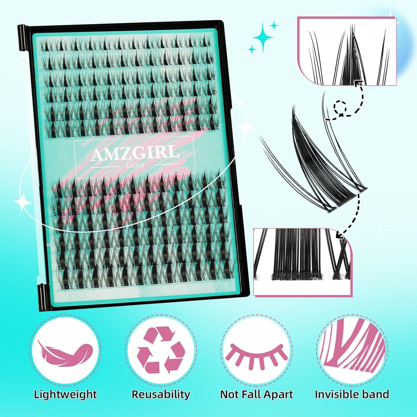 Manga Lash Clusters Kit 144PCS Fairy Eyelash Extension Kit with Lash Bond and Seal, Fake Eyelashes Clusters with Invisible Lashes Band, Lash Glue Remover and Lash Applicators (8-16mm Kit,White Bond)