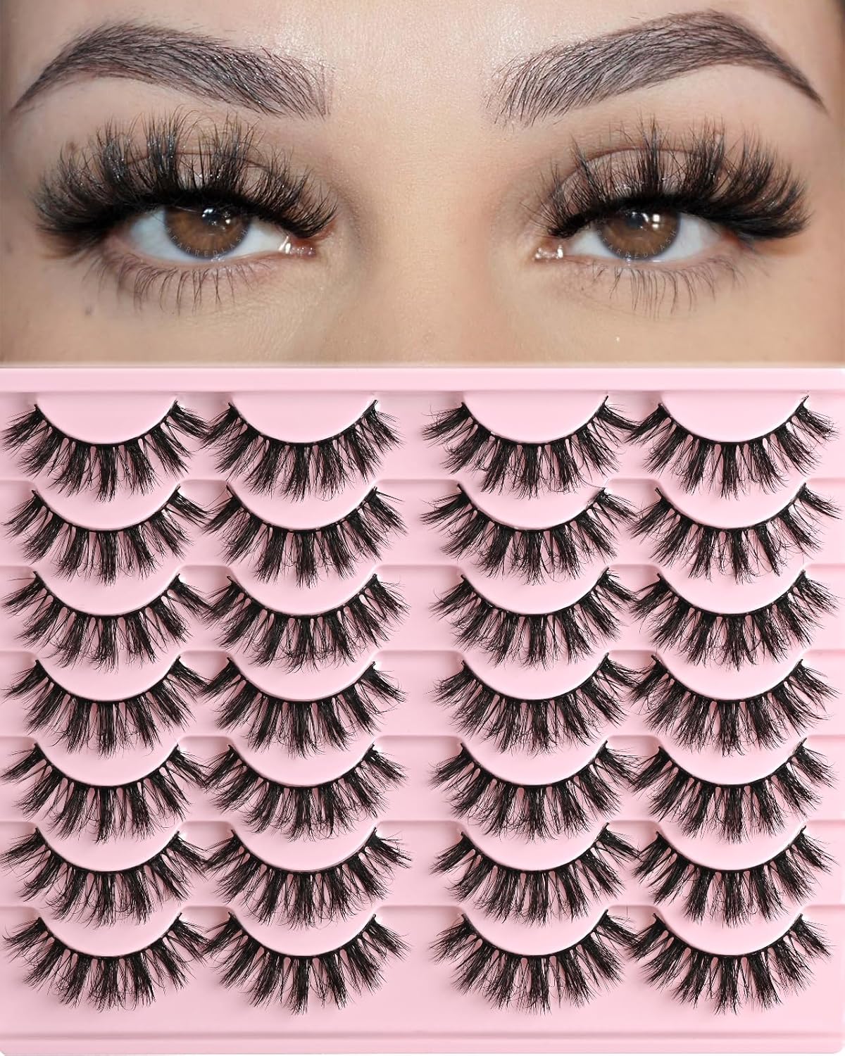 FARRED Fluffy Lashes Natural Eyelashes Short Wispy Eye Lash Strips 14 Pairs Separated Volume Eyelash Pack 16mm Dramatic Wispies Fake Strip Lashes Clusters Cat Eye Pestañas Spiky Look (F24 | 9-16mm)