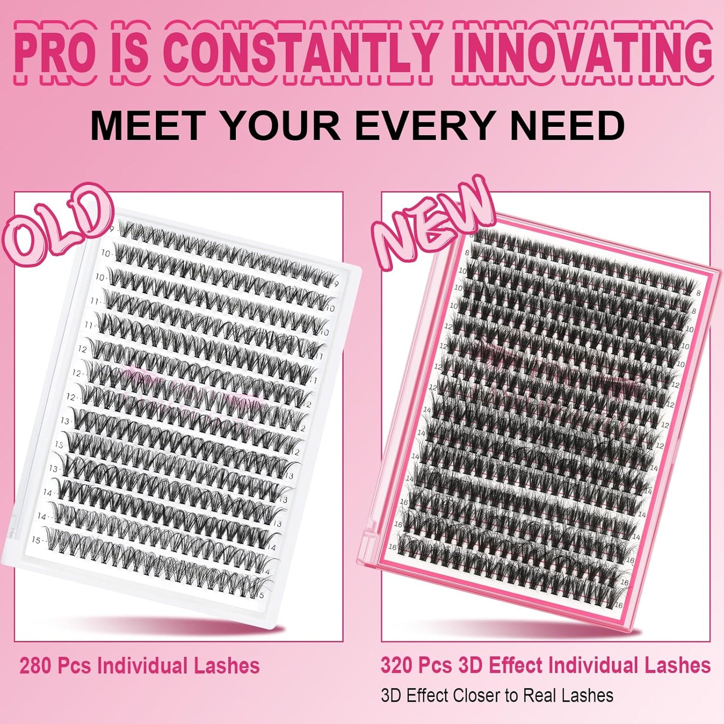 Lash CIusters 320Pcs Individual Lashes 3D Fluffy Cluster Lashes Natural Look Eyelash Clusters Faux Mink Wispy Lashes 40D-D Mixed DIY Lash Extension (3D Fluffy-40D-D,8-16mix)