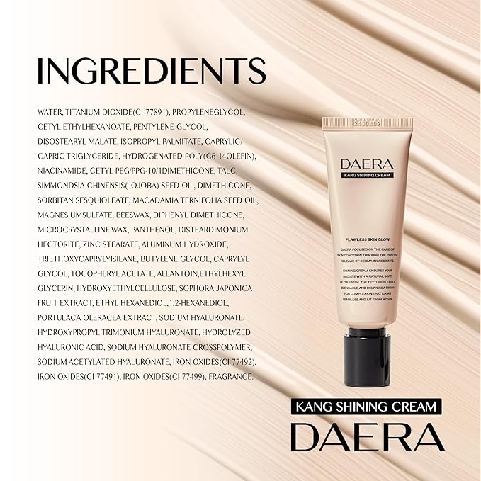DAERA Kang Shining Korean BB Tinted Moisturizer Cream (1 Color,Neutral), Self Adjusting BB Cream,1.35 fl oz, Glowing Skin Natural Makeup, Buildable Coverage, Lightweight