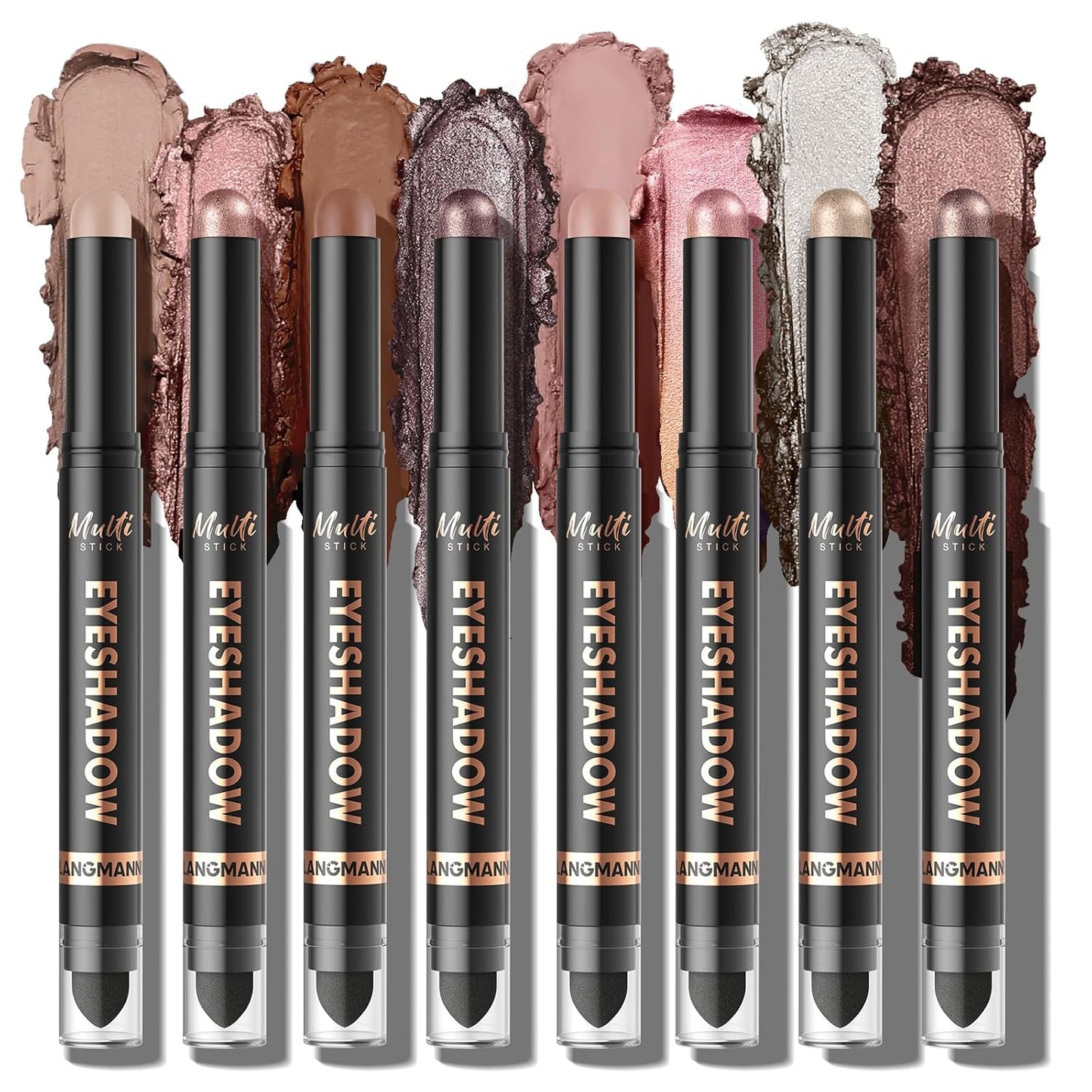 LANGMANNI 8Colors Dual-Ended Eyeshadow Stick Set – Silky Smooth, Waterproof & Transfer-Proof, Built-in Blender Brush, All-Day Matte & Shimmer Wear Eye Makeup(#A)