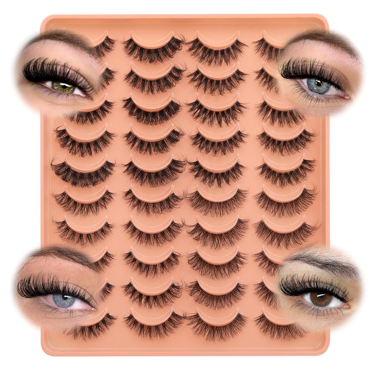 JIMIRE False Eyelashes 4 Styles Mixed Demi Wispies Cat Eye Lashes Mink Lashes Fluffy D Curl Russian Strip Lashes Natural Look Fake Lashes Pestañas 20 Pairs Pack