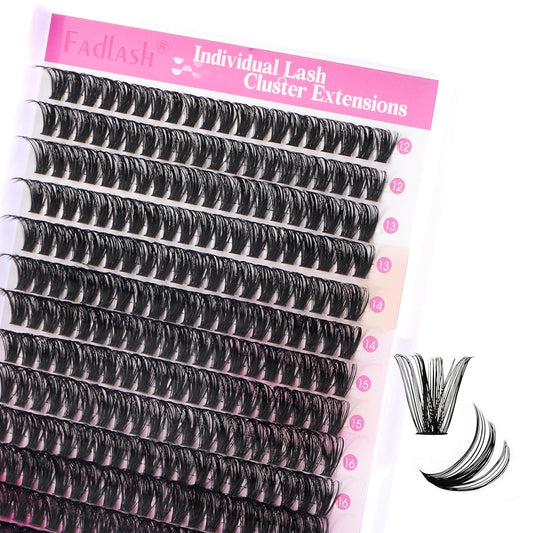 FADLASH Cluster Lashes D Curl Wispy Individual Lashes DIY Eyelash Extension Natural Look Reusable Fluffy Cluster Eyelash Extensions Self Application At Home (60D-0.07D-12-18MIX)