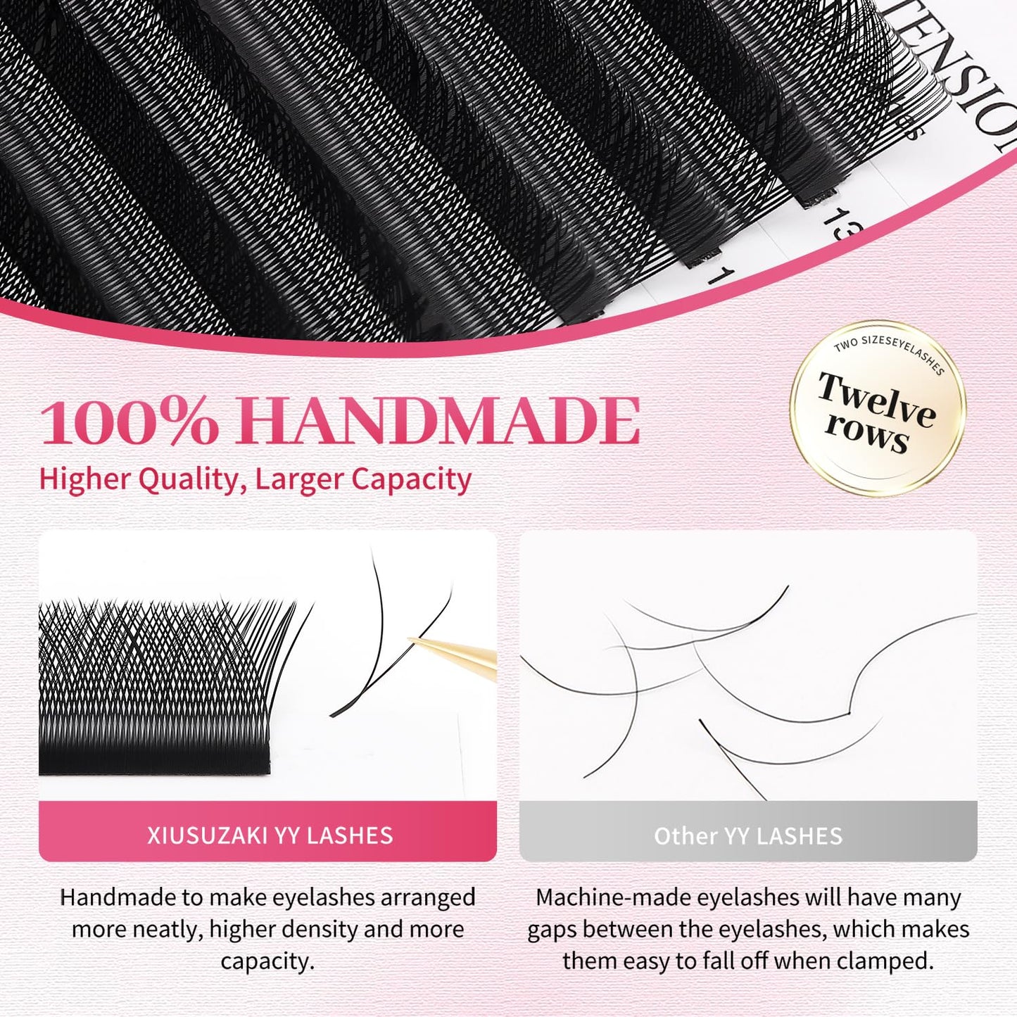 YY Lash Extensions Supplies Y Eyelash Extensions 0.07mm Thickness D Curl 15mm Premade Fans 4D Russian Volume Matte Black 12 Rows Crisscross Eye Lashes(YY-0.07-D,15mm)