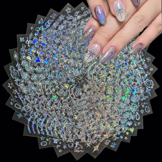 30 Sheets Star Nail Art Stickers Aurora Star Line 3D Self Adhesive Nail Stickers for Nail Art Moon Stars Nail Decals Heart Nail Supplies for Women and Girls Manicure DIY Decoration