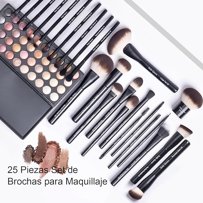 25 pcs Makeup Brush Set Holder Black Professional Kabuki Powder Concealers Eye shadows Blush Eyeliner Eyebrow Contour Eye blending Brushes (25pcs brush with holder)