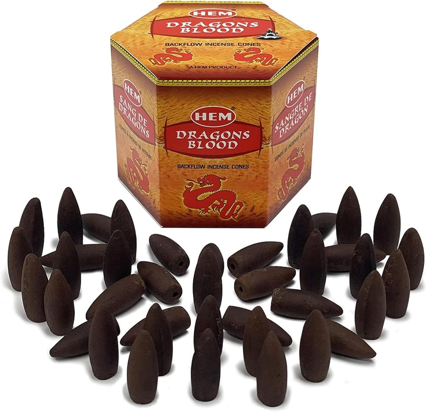 Dragons Blood Hem Backflow Incense Cones for Waterfall Aromatic Smoke Fountain Haze Falls - 40 Large Back Flow Incense Cones Scented