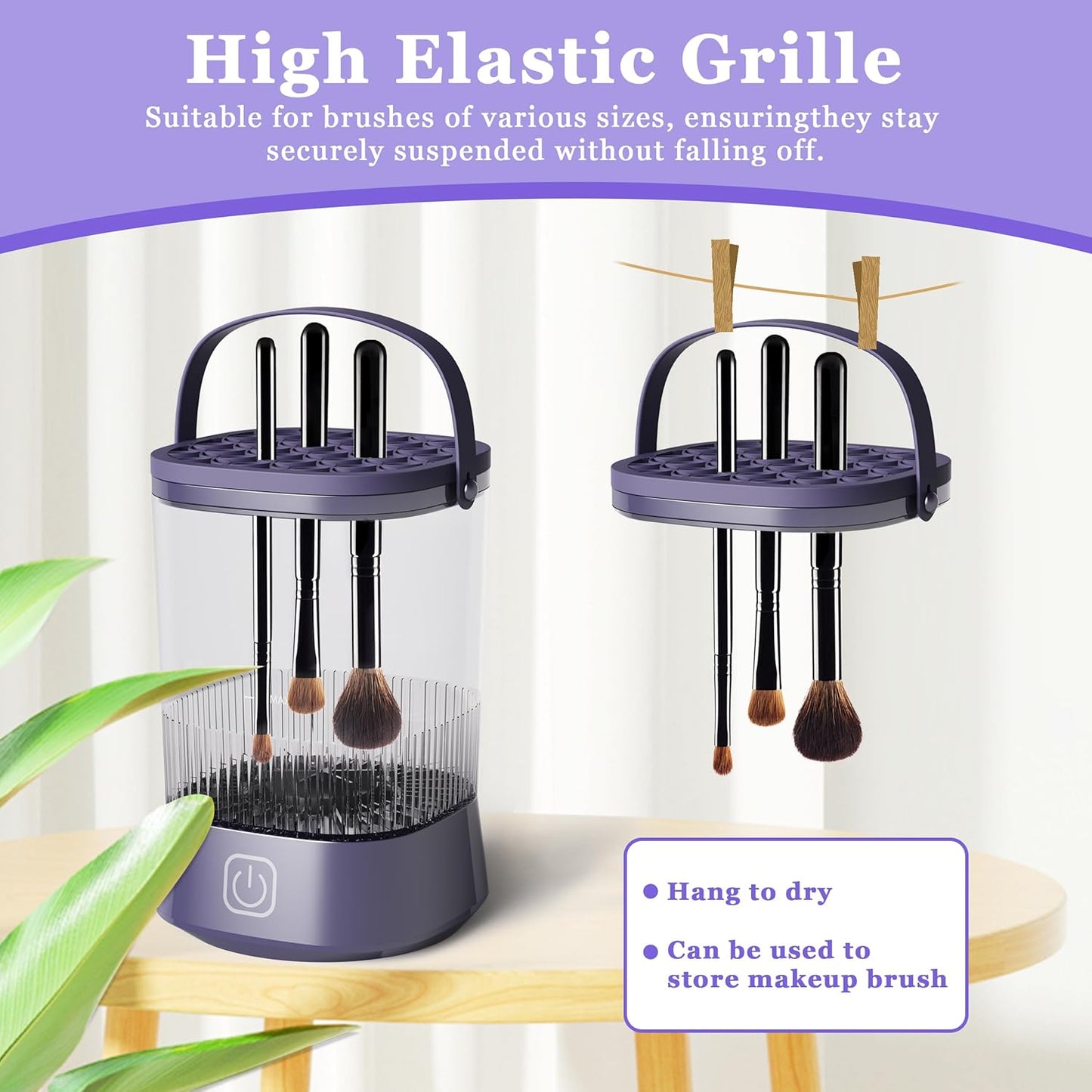 Electric Makeup Brush Cleaner Machine, Automatic Spinning Make up Brush Cleaner with 1200 mAh Rechargeable Battery, Portable Cosmetic Brush Cleaner Dryer Tool for All Size Makeup Brush (Purple)