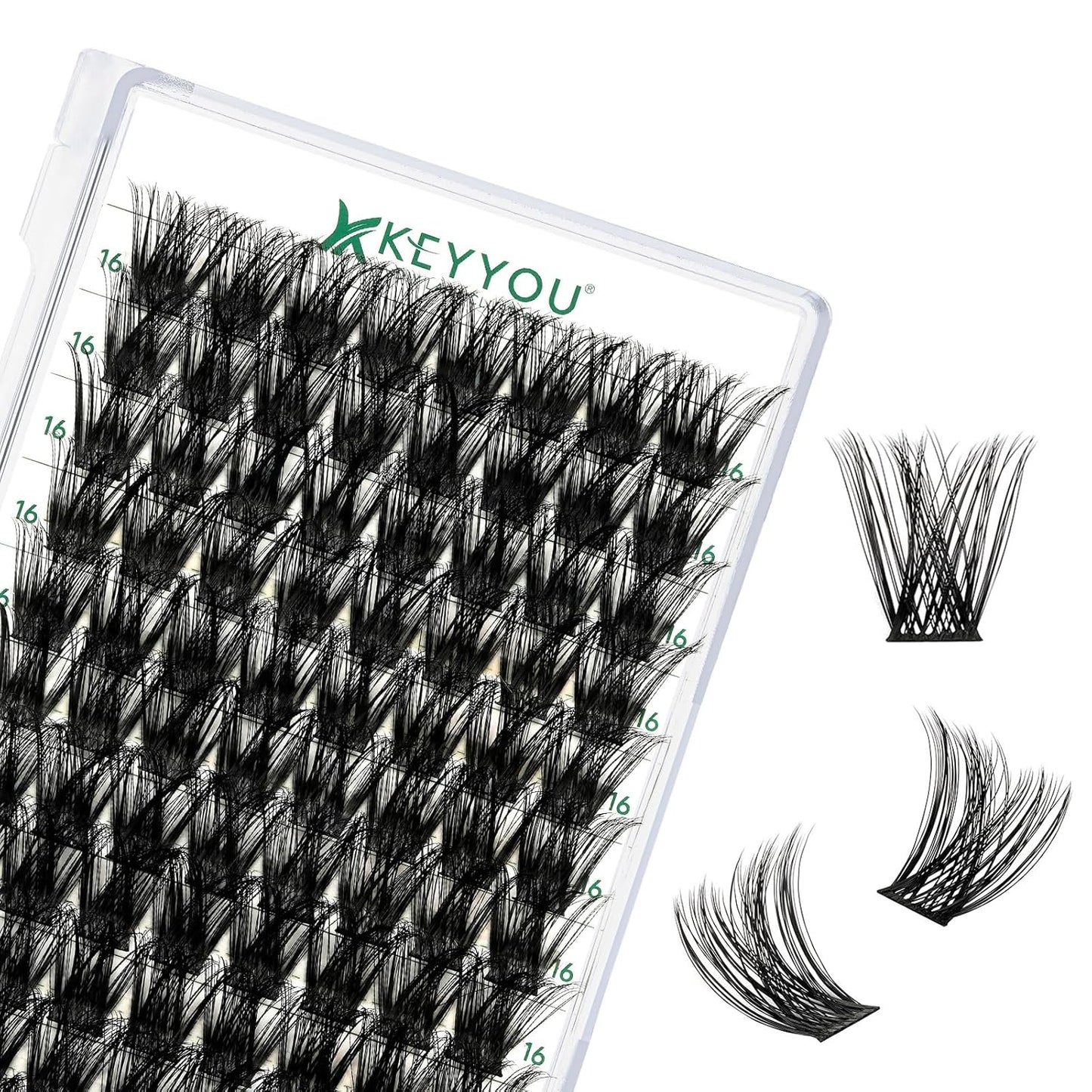 Lash Clusters 96pcs Individual Lashes Y01 D Curl 16mm Cluster Lashes KEYYOU Volume Wispy Lash Extension Soft&Comfortable Easy DIY at Home(Y01,D-16mm)