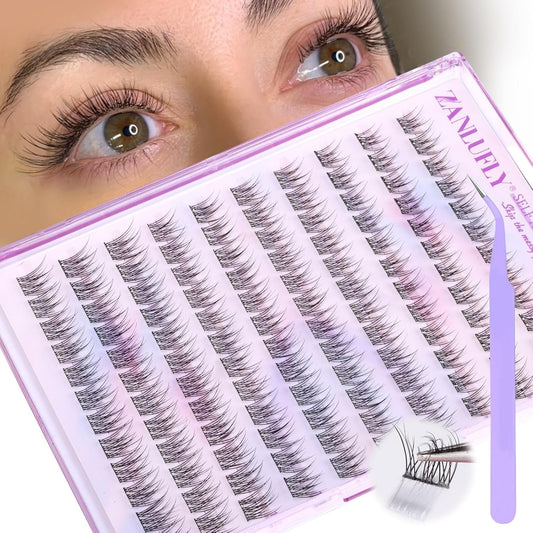 Self Adhesive Lash Clusters Natural No Glue Individual Lashes 10-12MM Wispy Self Adhesive Eyelash Clusters with Clear Strips DIY Eyelash Extensions by zanlufly