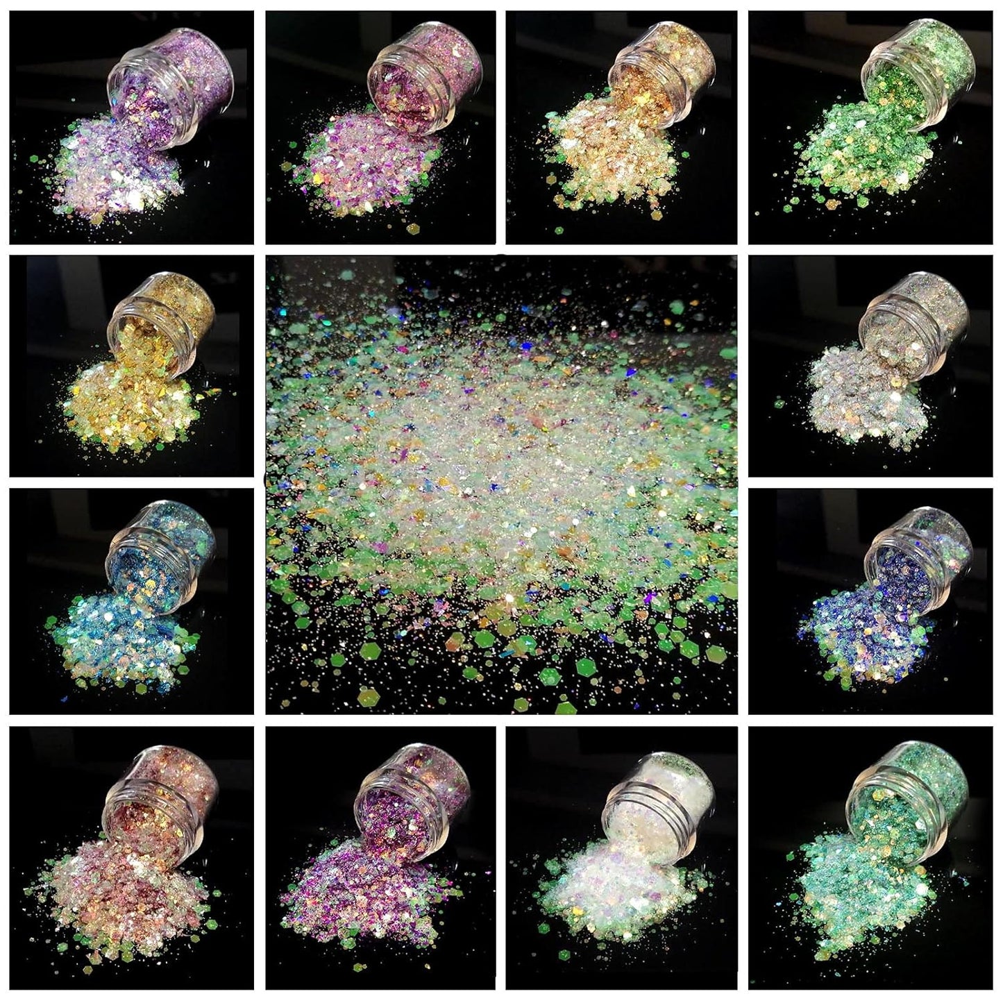 Allstarry 12 Colors Chunky Glitter Holographic Craft Glitter Cosmetic Nail Art Sequins Mixed Fine Glitter Flakes for Nails Art Decoration Hair Eyes Face Body, Resin Tumblers, Epoxy, Slime