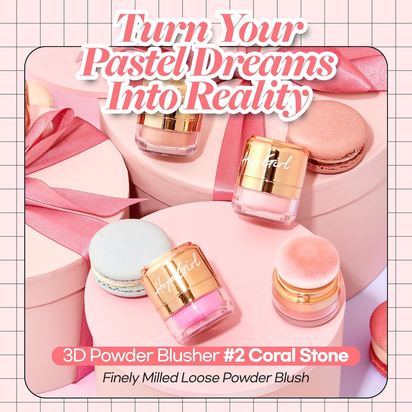 Hope Girl 3D Powder Blusher 0.17oz | Skin-Loving Korean Mini Blush for Cheeks and Eye Makeup w/Allantoin | K Beauty Cool Toned Vibrant Sunkissed Fine Powder Makeup Blush Cosmetics (#02 Coral Stone)