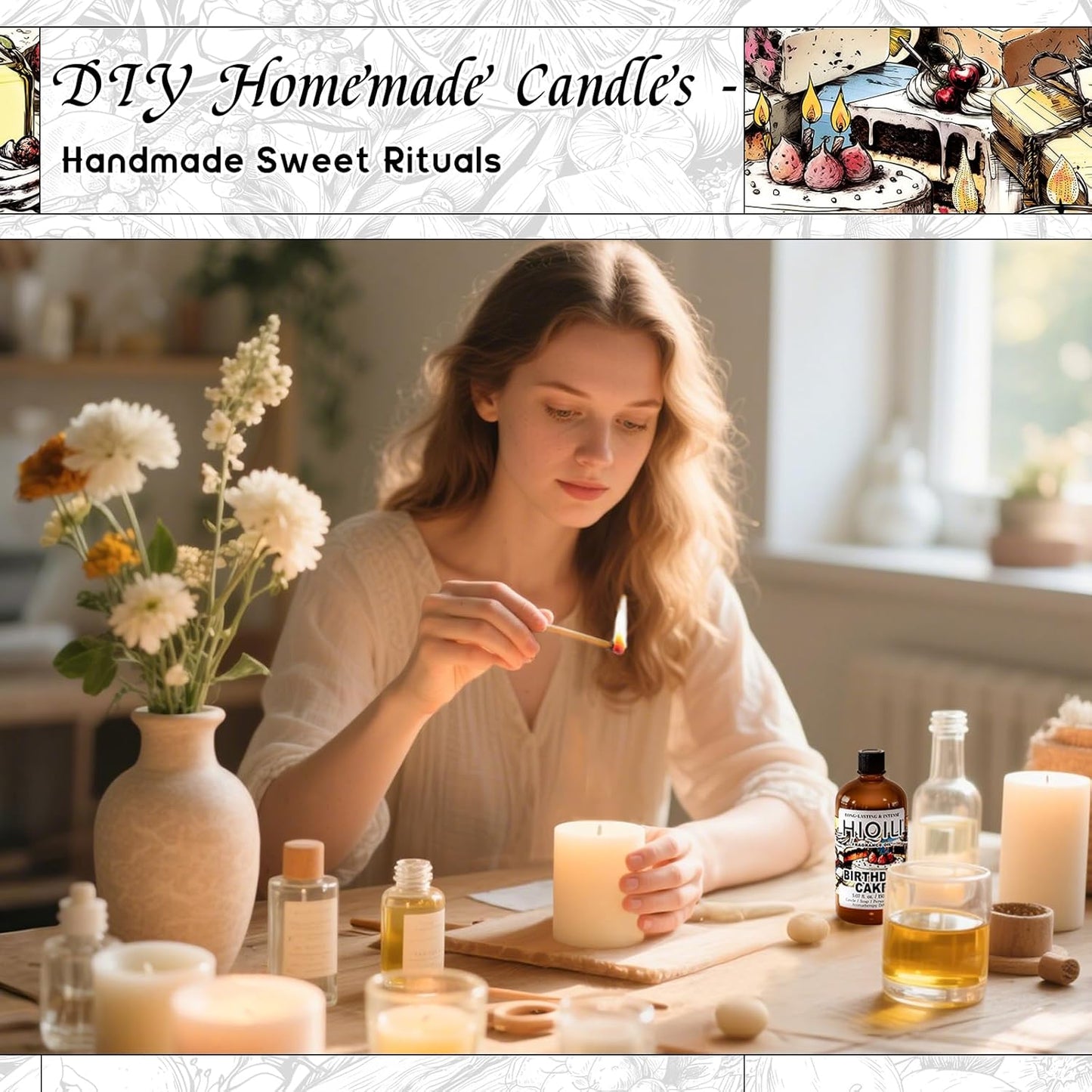 HIQILI Birthday Cake Fragrance Oil for Diffusers, Candle & Soap Making, Add to Aromatic Air Freshener Spray, Premium Grade - 5.07 Fl Oz